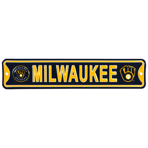 Milwaukee Brewers -CITY LOGO- Steel Embossed MLB Mini Street Sign