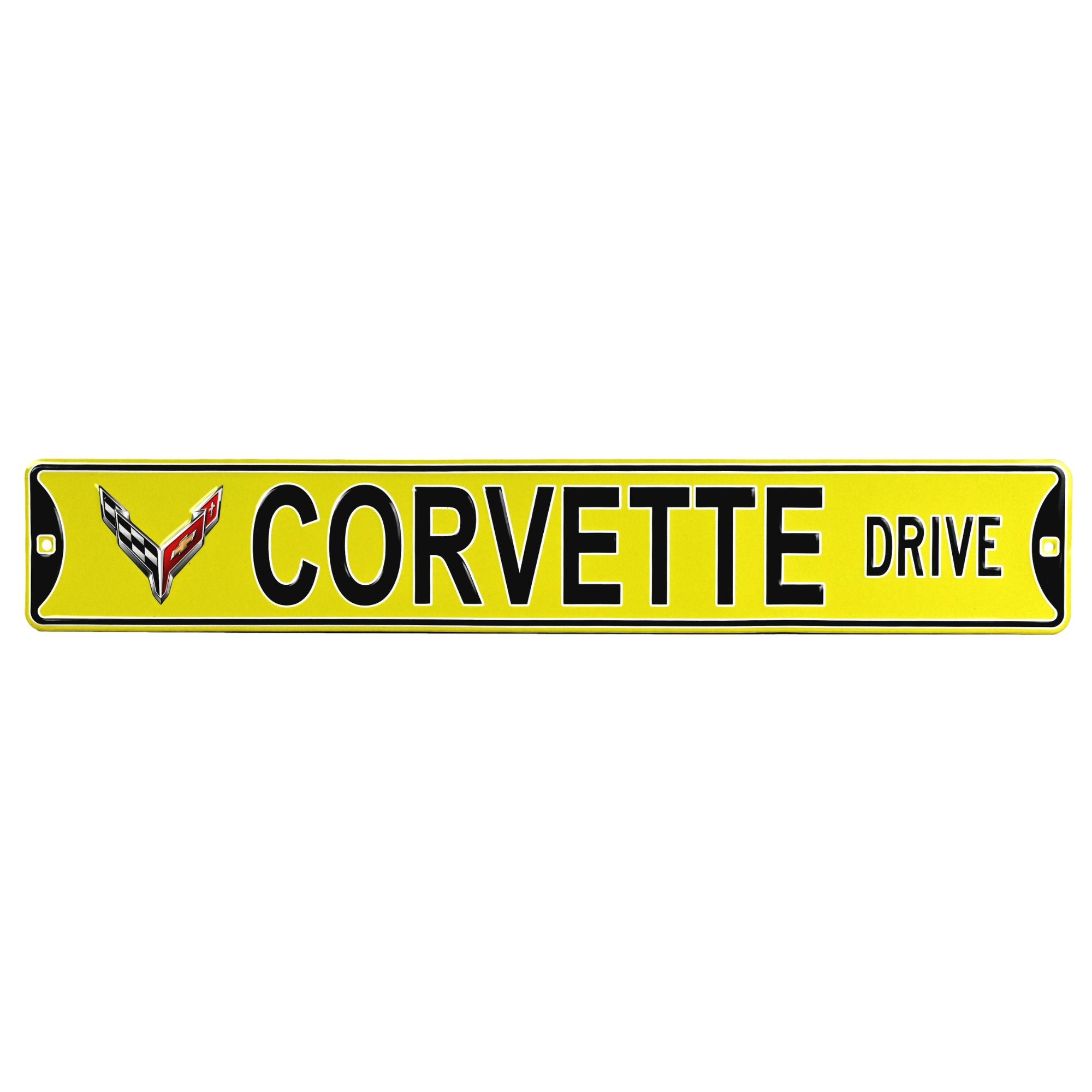Corvette - Corvette Drive C8-Yellow Embossed Steel Street Sign