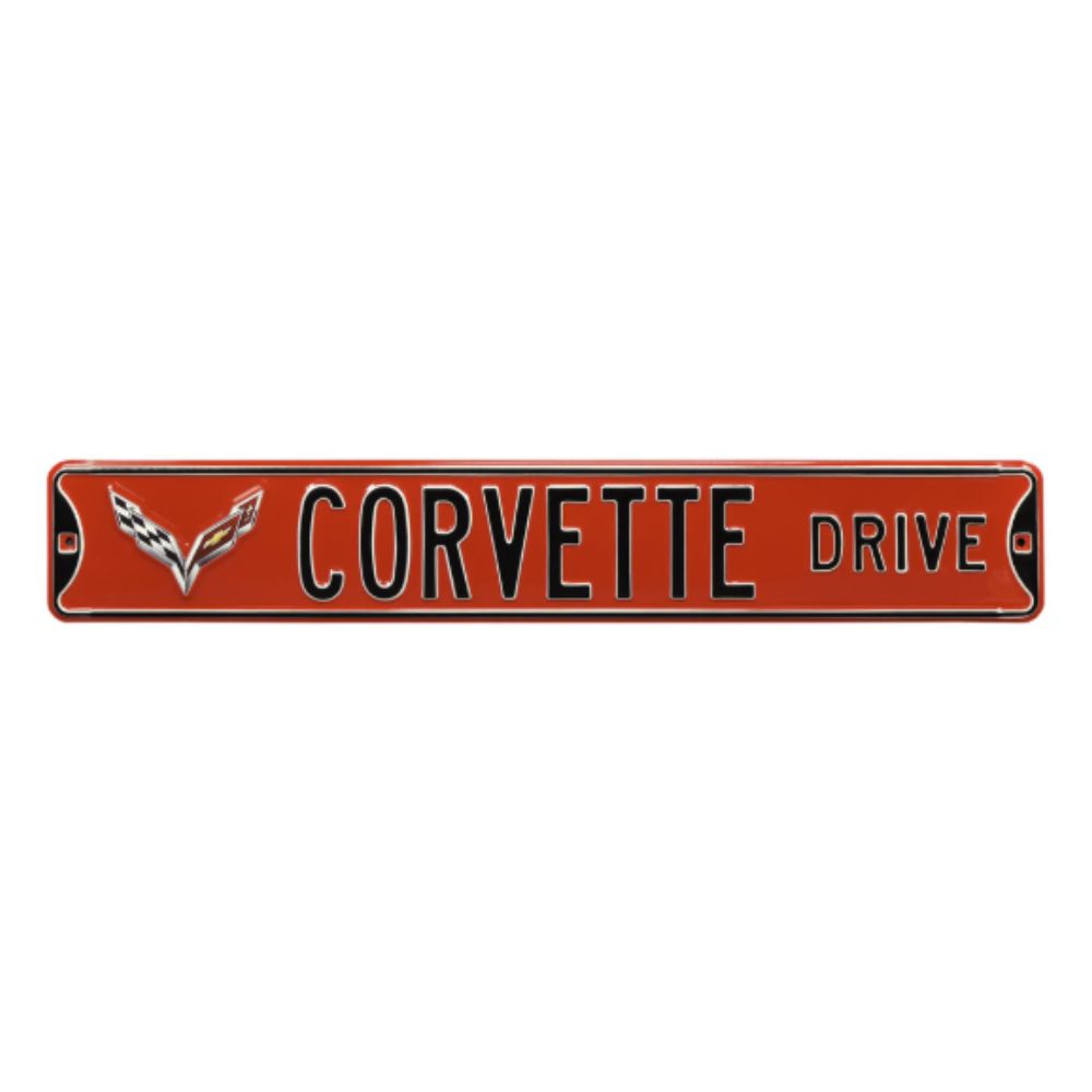 Corvette - Corvette Drive C7-Red Embossed Steel Street Sign