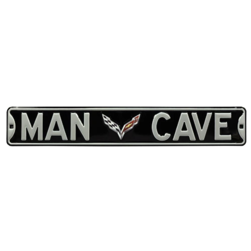 Corvette - MAN CAVE C7 Black- Embossed Steel Street Sign