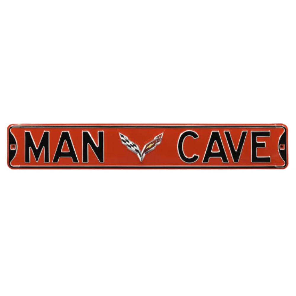 Corvette - MAN CAVE C7 Red- Embossed Steel Street Sign