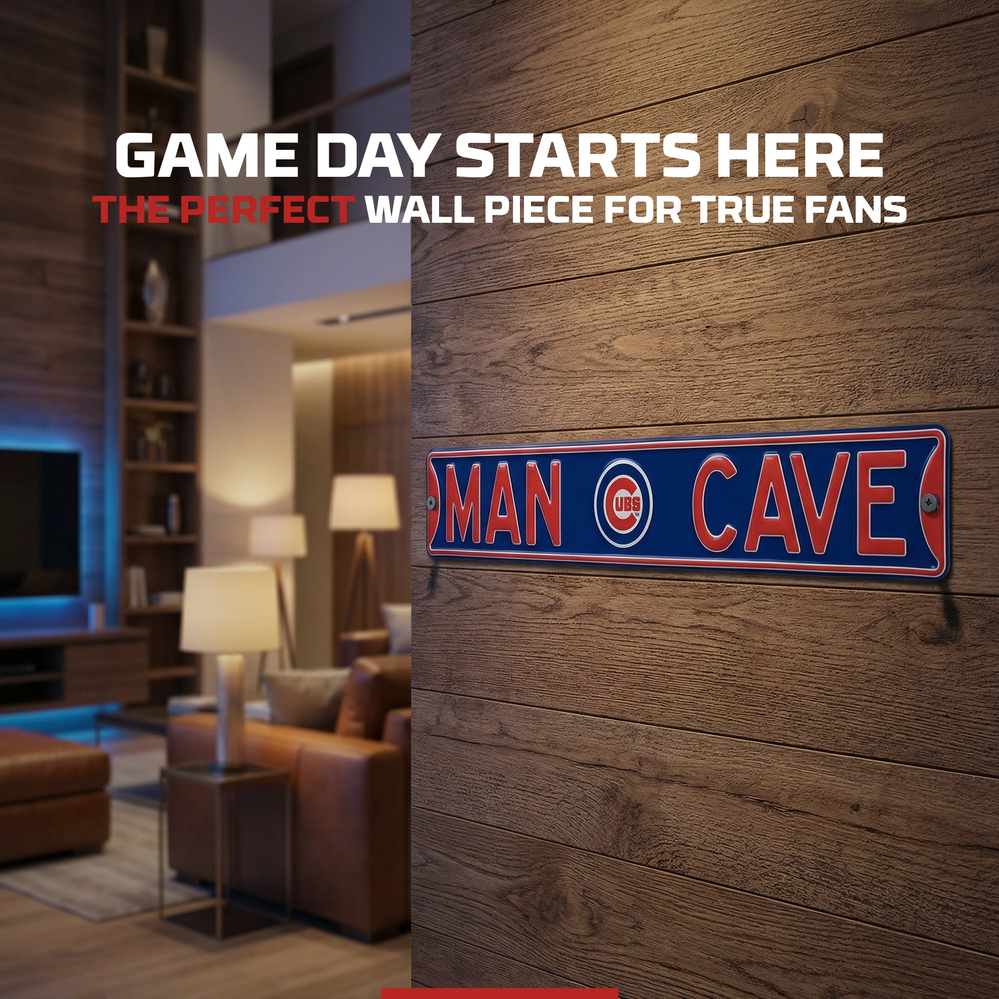 Chicago Cubs - MAN CAVE - Embossed Steel Street Sign