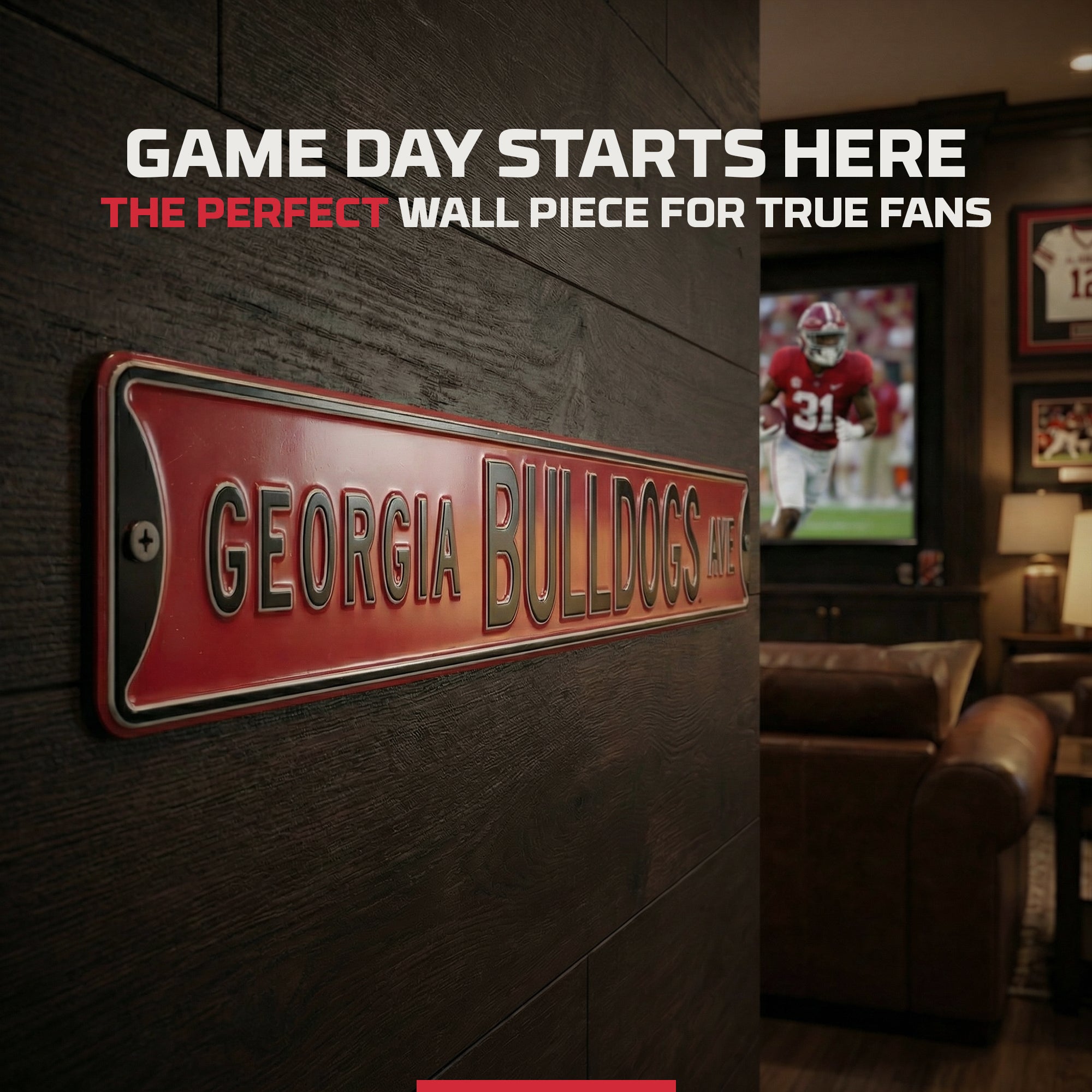 Georgia Bulldogs - BULLDOGS AVE - Red Embossed Steel Street Sign
