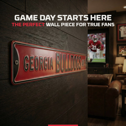 Georgia Bulldogs - BULLDOGS AVE - Red Embossed Steel Street Sign