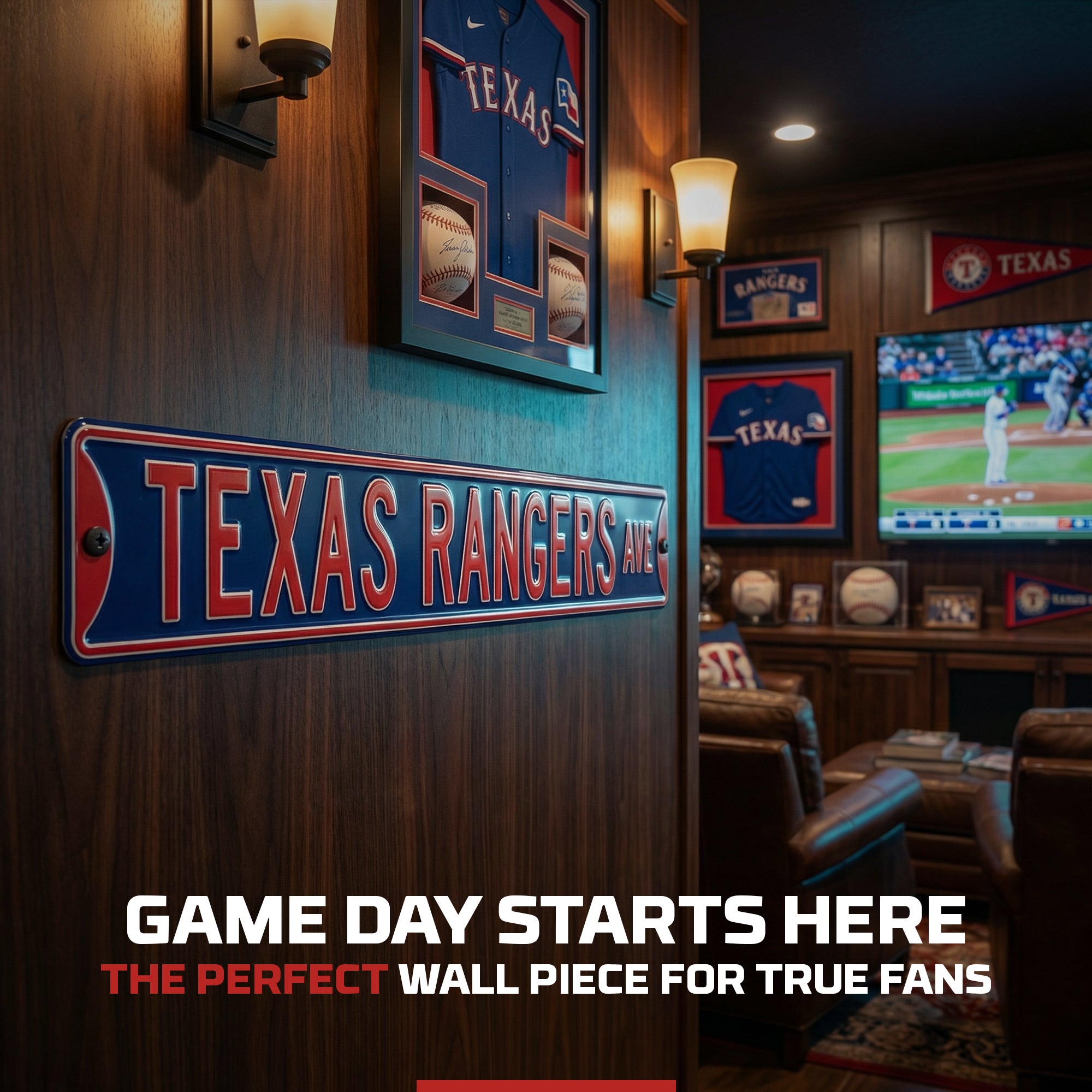 Texas Rangers - TEXAS RANGERS AVE - Embossed Steel Street Sign