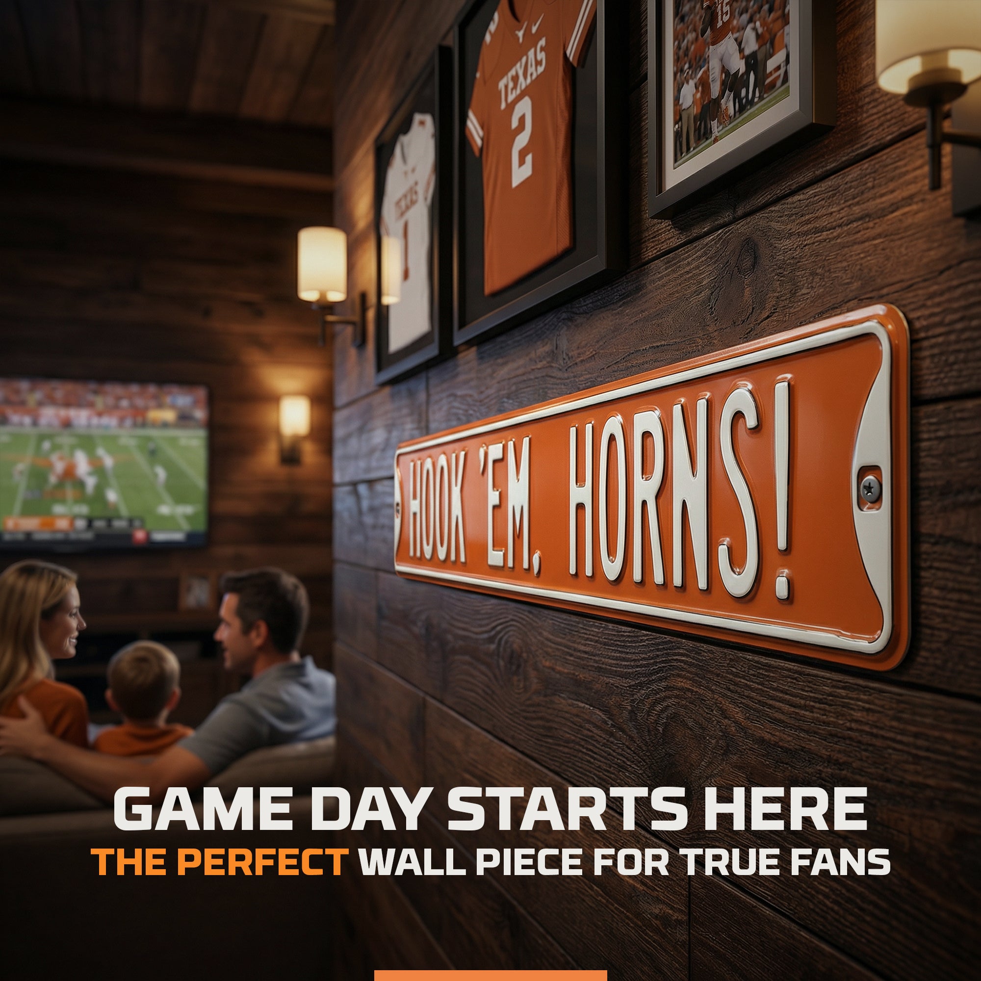 Texas Longhorns - HOOK 'EM HORNS - Embossed Steel Street Sign