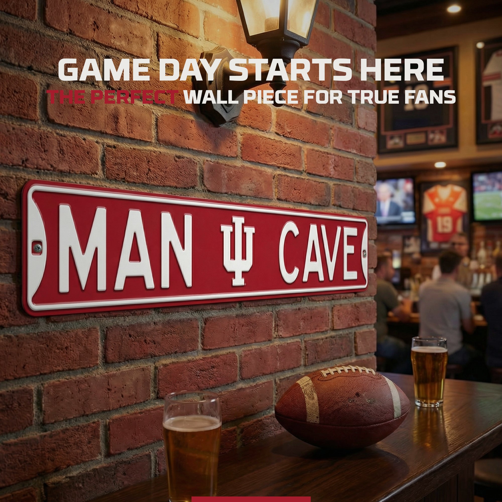 Indiana Hoosiers - MAN CAVE - Embossed Steel Street Sign