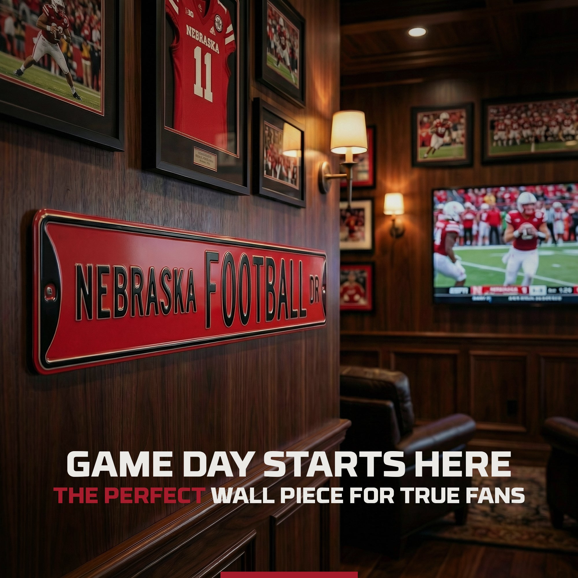 Nebraska Cornhuskers - NEBRASKA FOOTBALL DR - Embossed Steel Street Sign