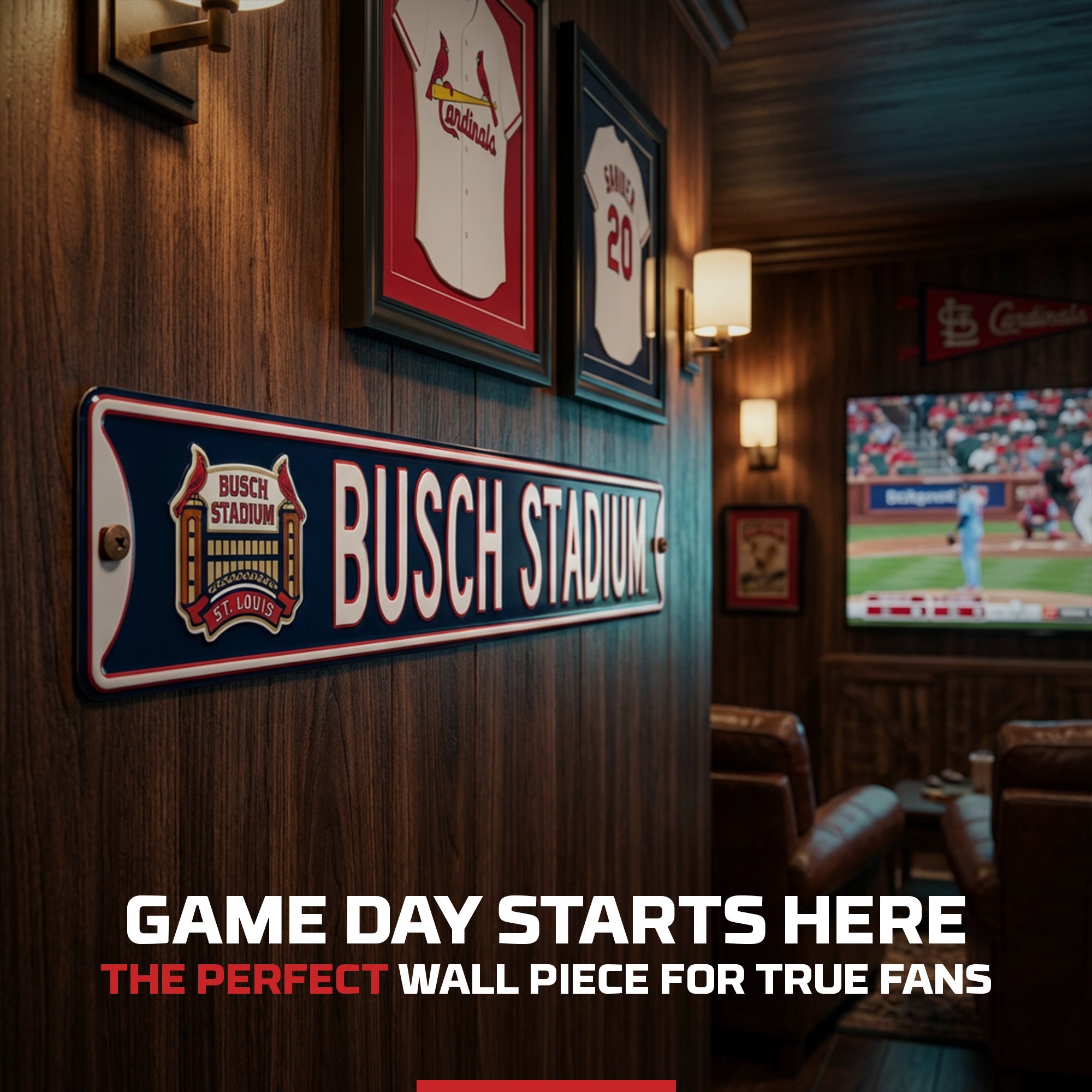 St. Louis Cardinals - BUSCH STADIUM Logo - Embossed Steel Street Sign