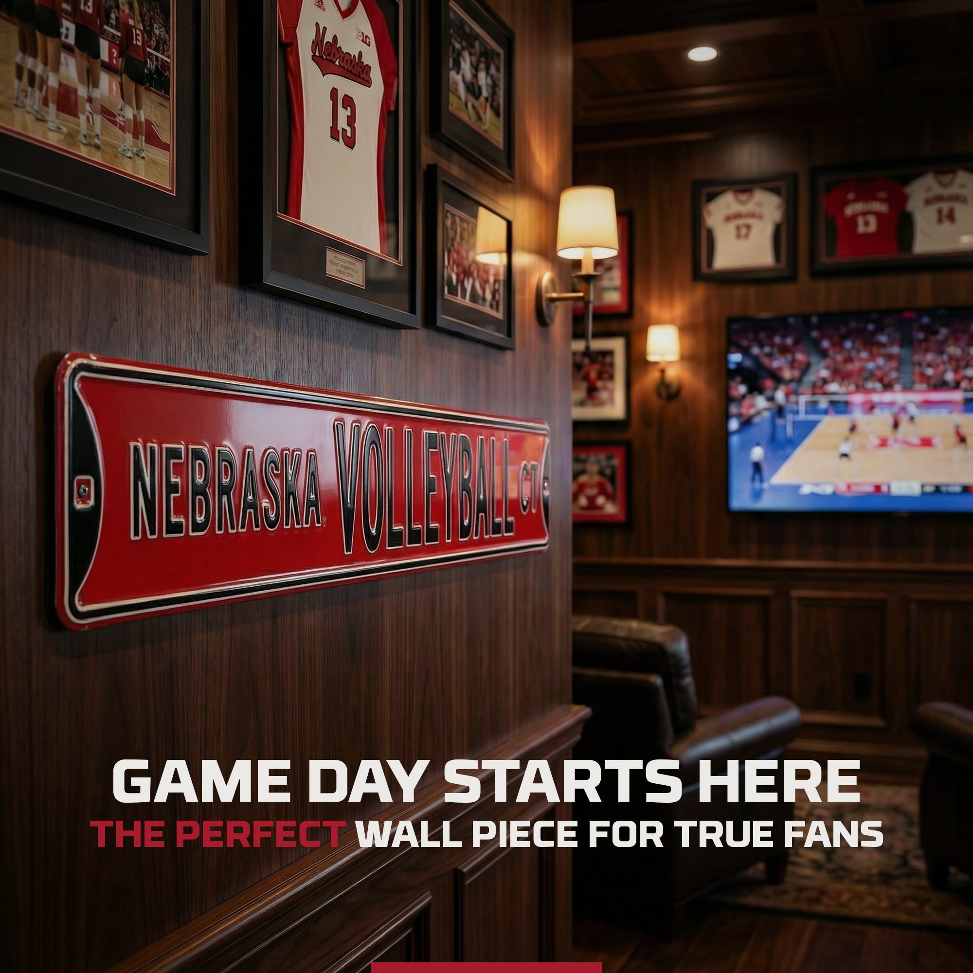 Nebraska Cornhuskers - NEBRASKA VOLLEYBALL CT - Embossed Steel Street Sign