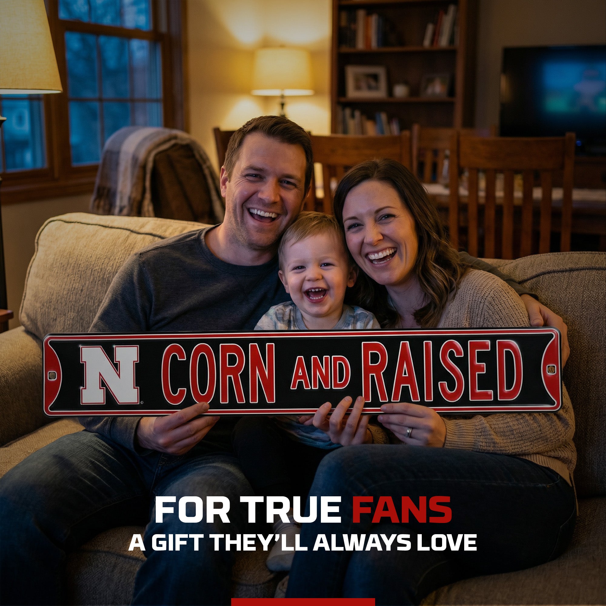 Nebraska Cornhuskers - CORN AND RAISED - Logo - Embossed Steel Street Sign