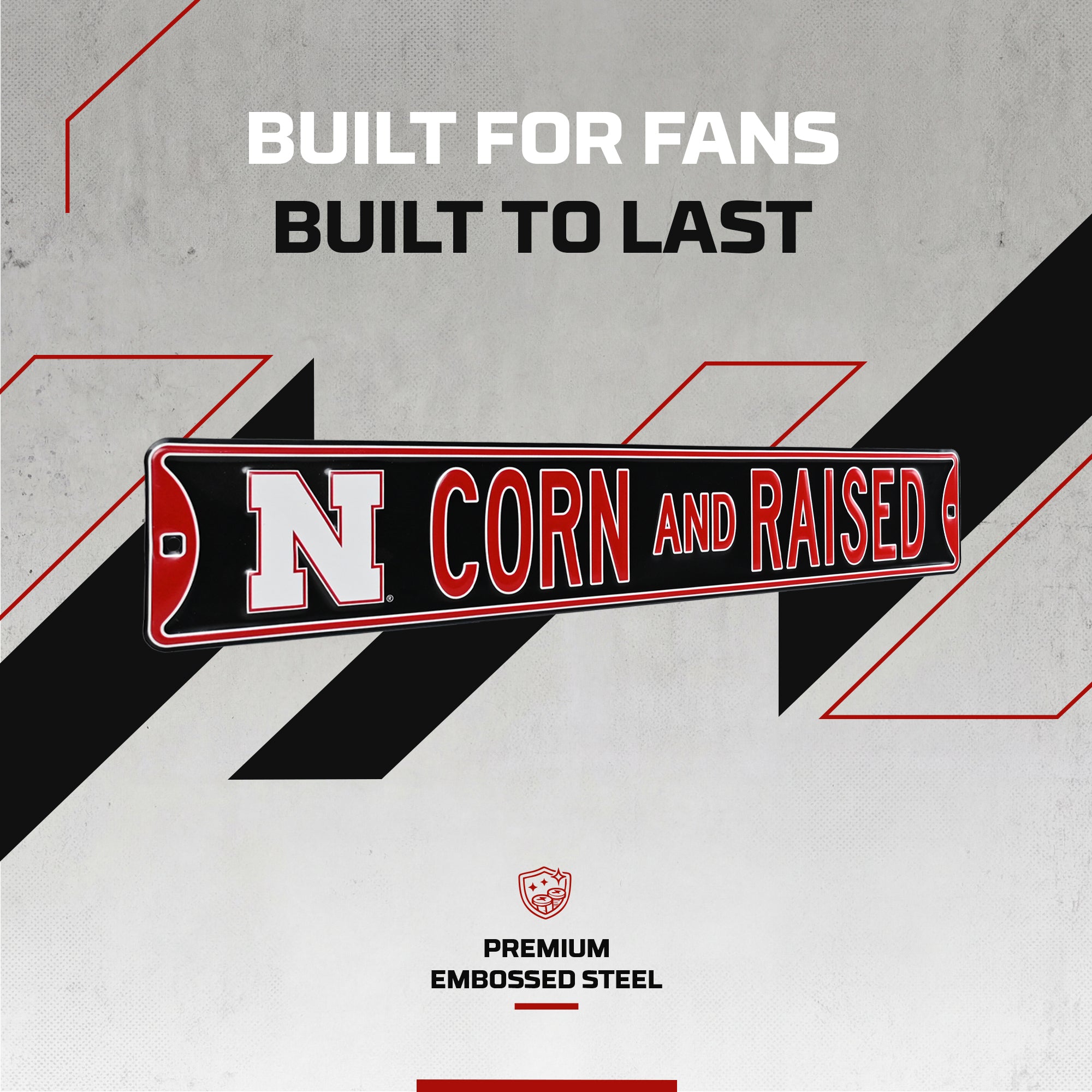 Nebraska Cornhuskers - CORN AND RAISED - Logo - Embossed Steel Street Sign