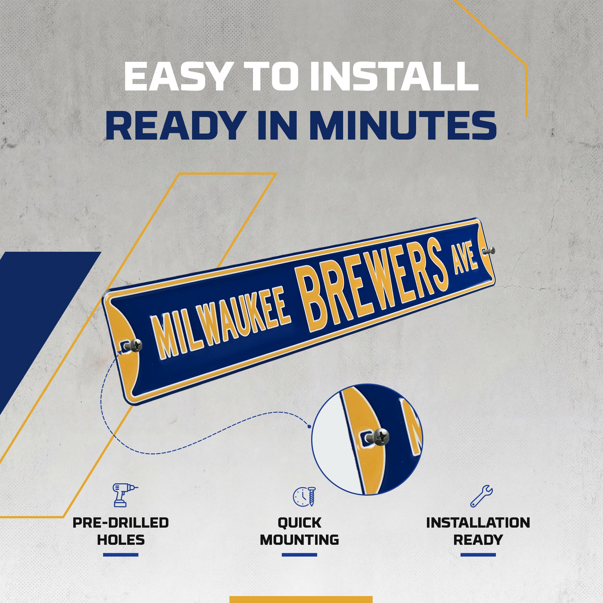 Milwaukee Brewers - MILWAUKEE BREWERS AVE - Embossed Steel Street Sign