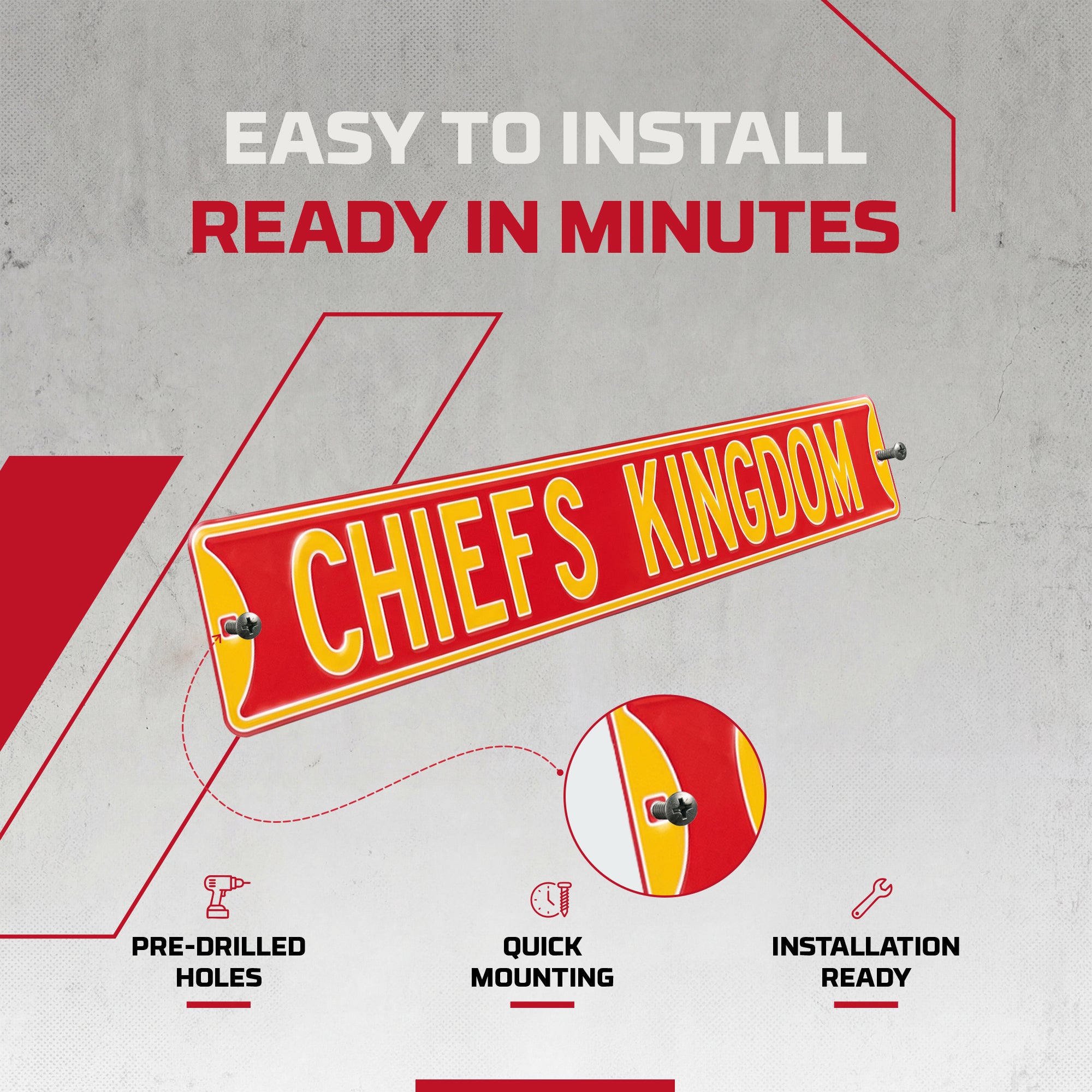 Kansas City Chiefs - CHIEFS KINGDOM (NO LOGO) - Embossed Steel Street Sign