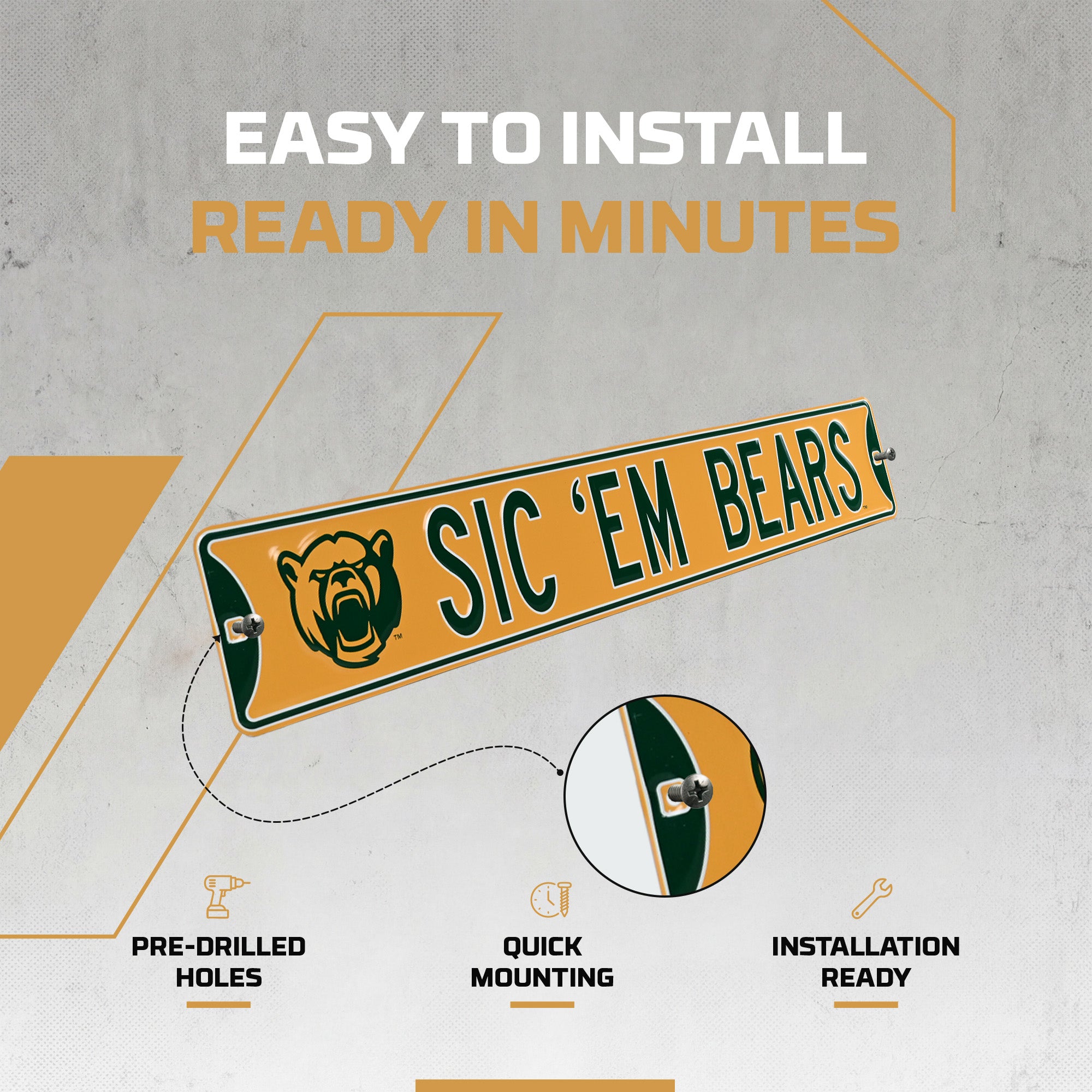 Baylor Bears - SIC 'EM BEARS Bearhead - Embossed Steel Street Sign
