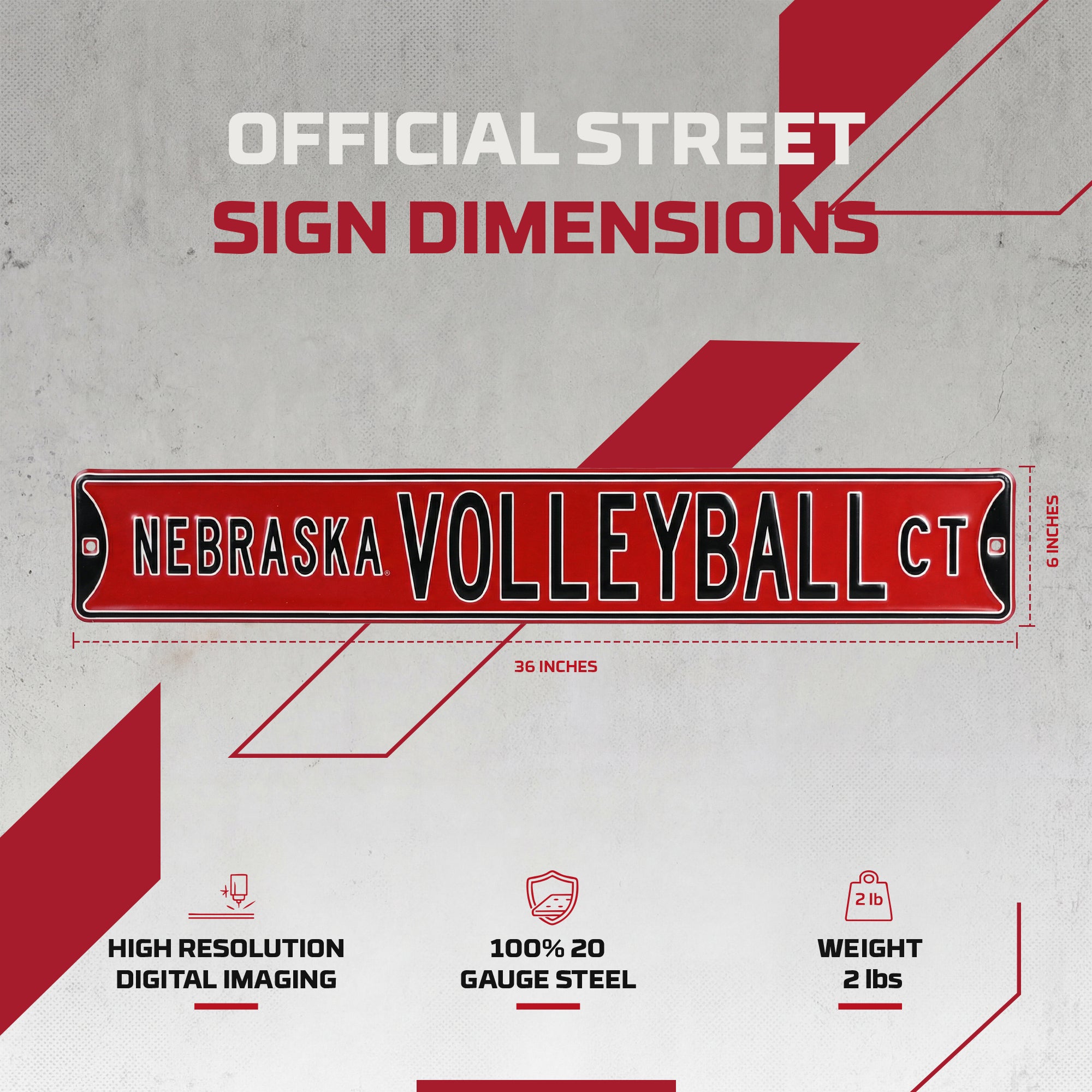 Nebraska Cornhuskers - NEBRASKA VOLLEYBALL CT - Embossed Steel Street Sign