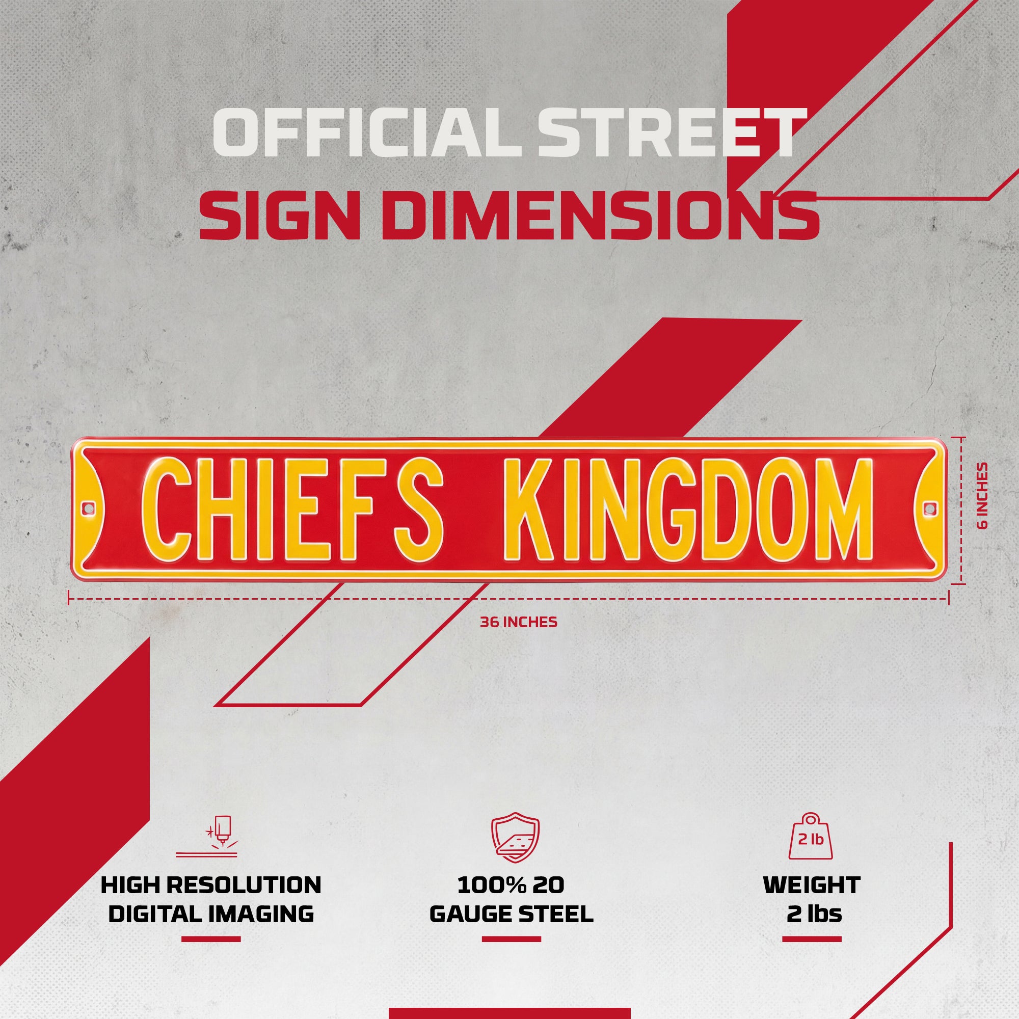 Kansas City Chiefs - CHIEFS KINGDOM (NO LOGO) - Embossed Steel Street Sign