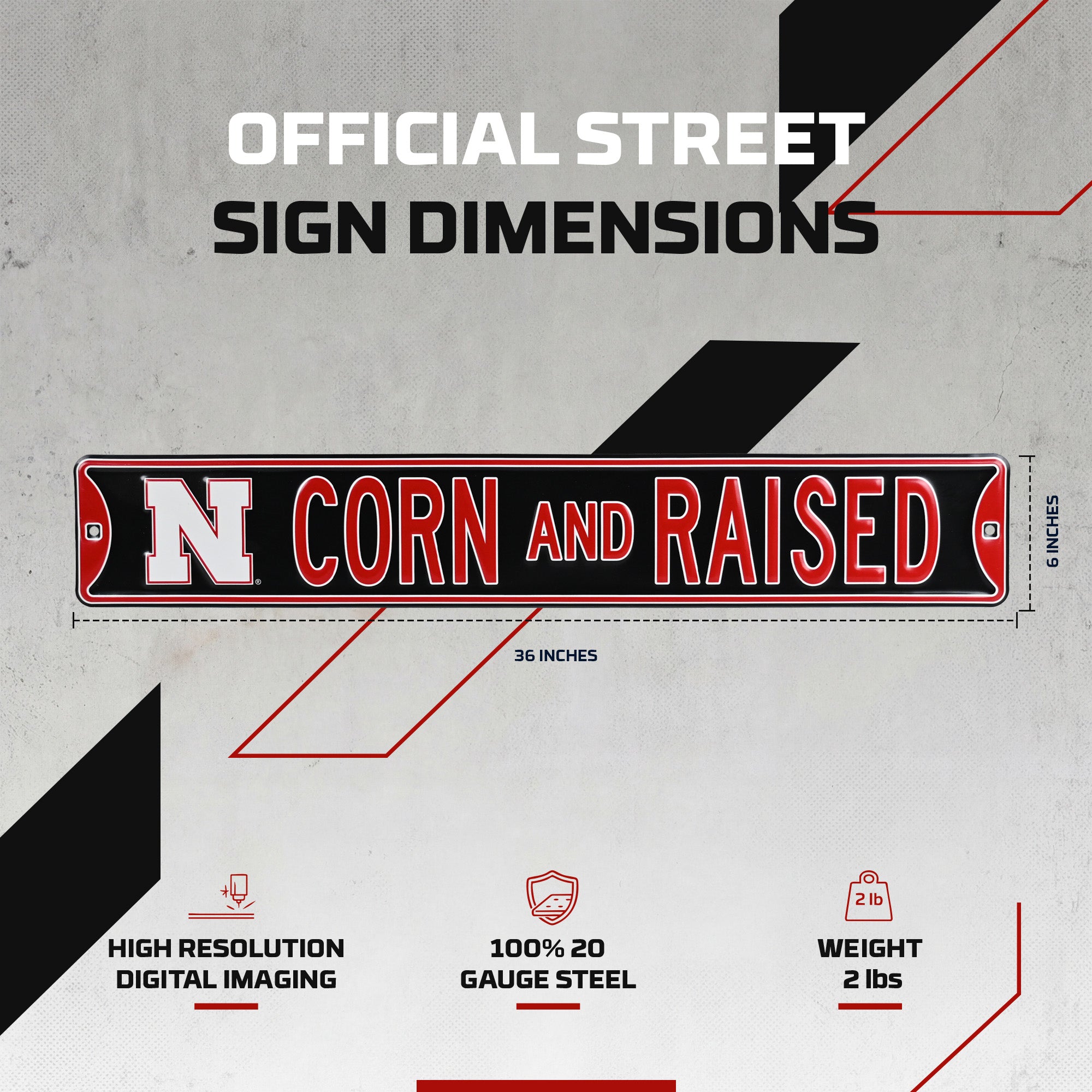 Nebraska Cornhuskers - CORN AND RAISED - Logo - Embossed Steel Street Sign