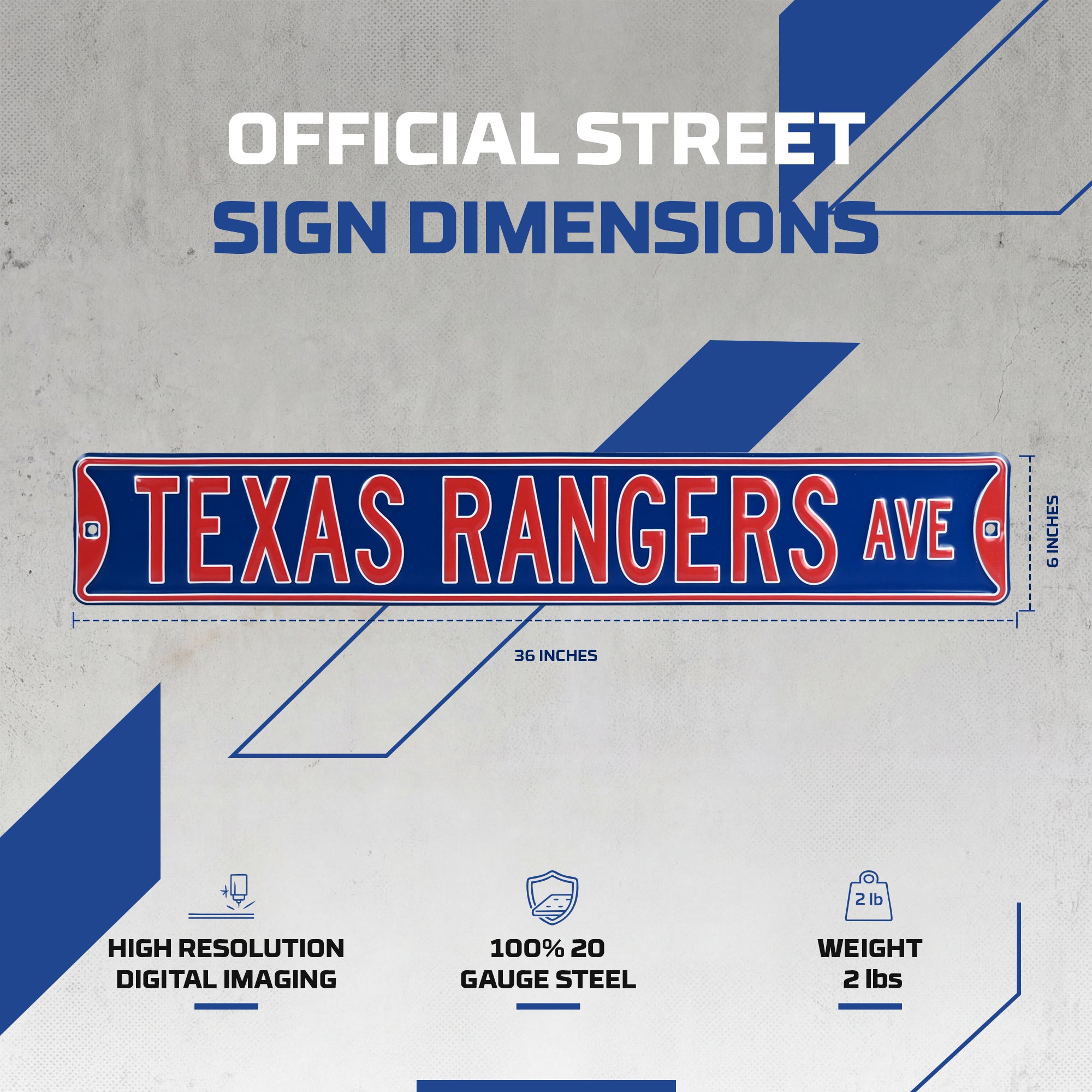 Texas Rangers - TEXAS RANGERS AVE - Embossed Steel Street Sign