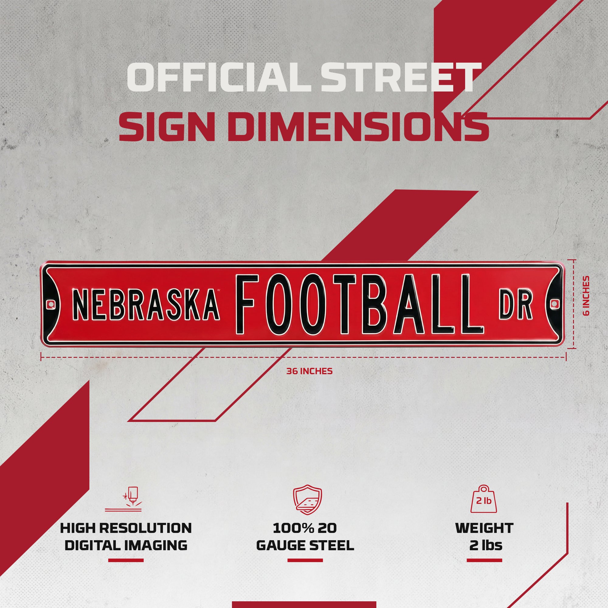 Nebraska Cornhuskers - NEBRASKA FOOTBALL DR - Embossed Steel Street Sign