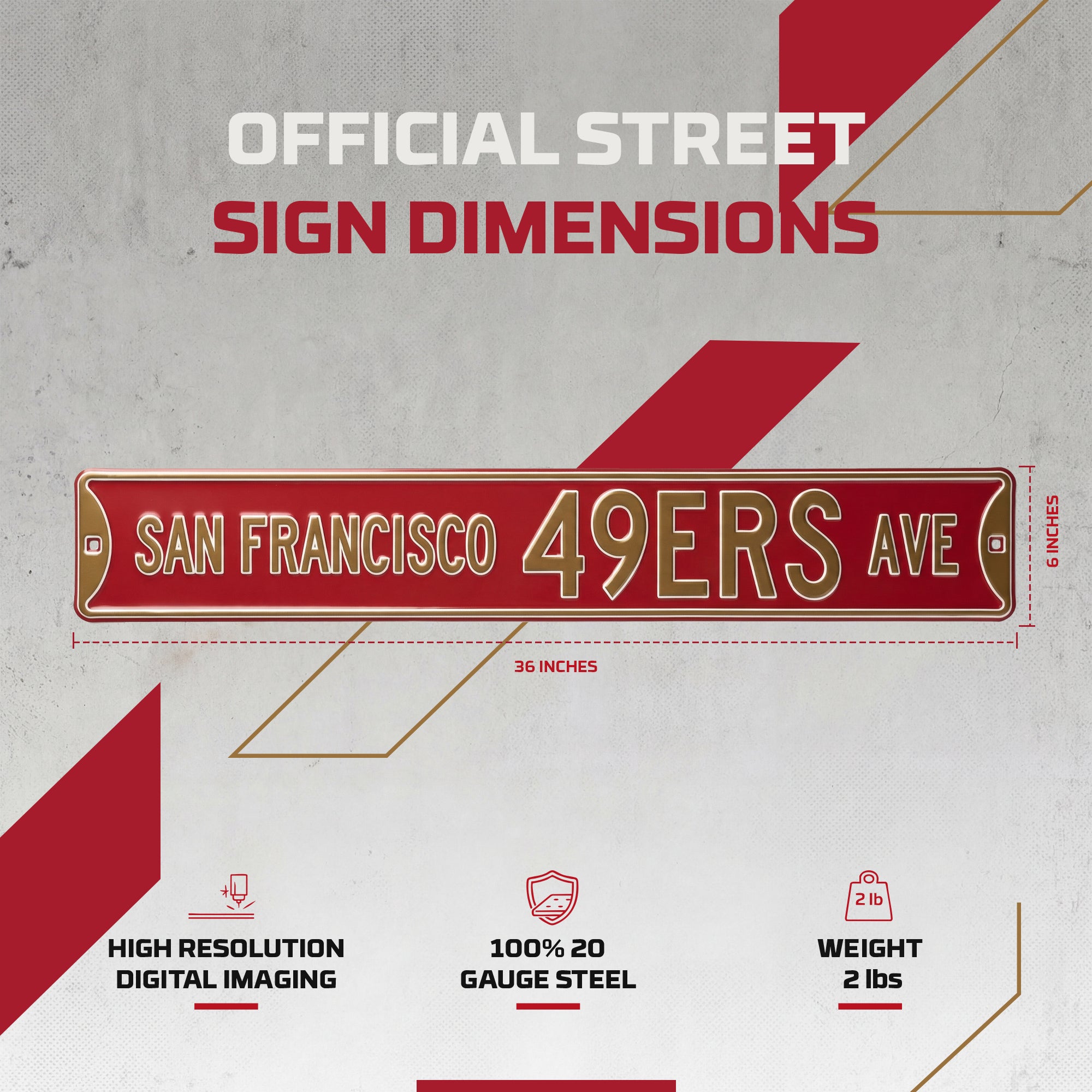 San Francisco 49ers - SAN FRANCISCO 49ERS AVE - Embossed Steel Street Sign