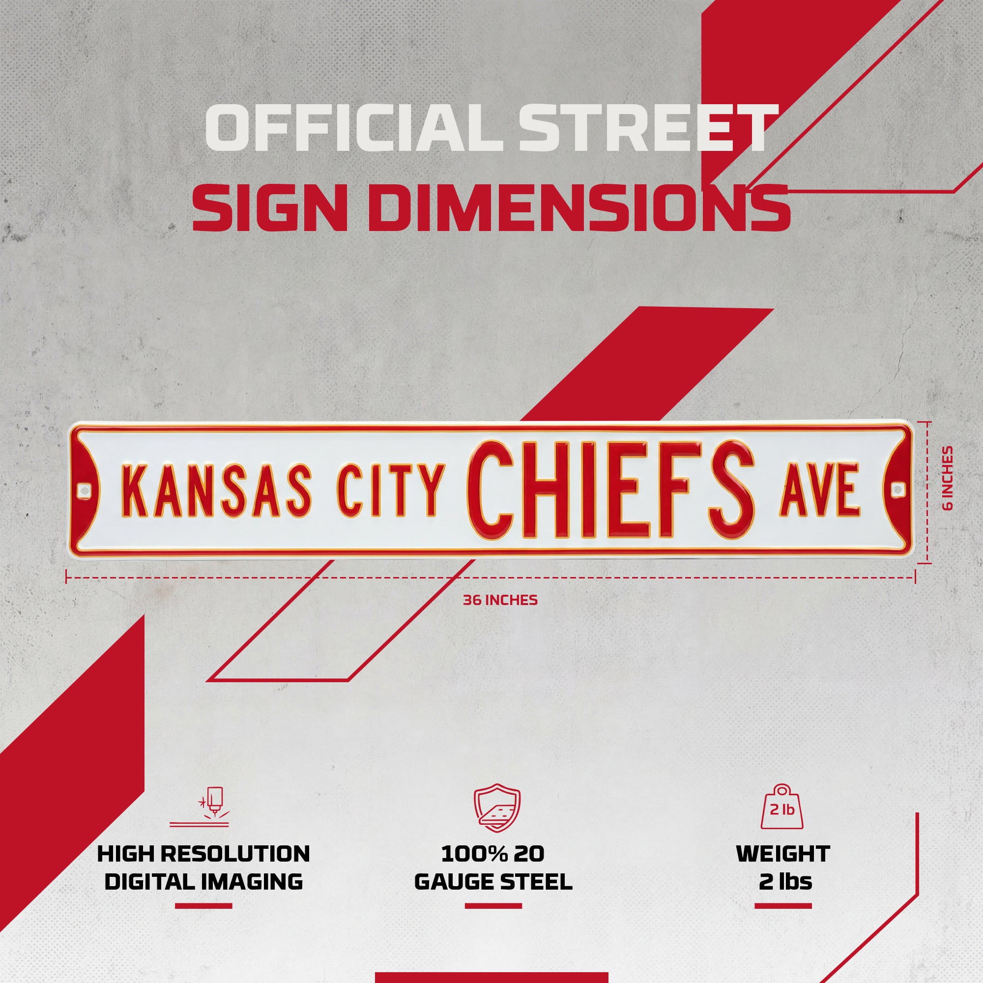 Kansas City Chiefs - CHIEFS AVE - Embossed Steel Street Sign WHITE