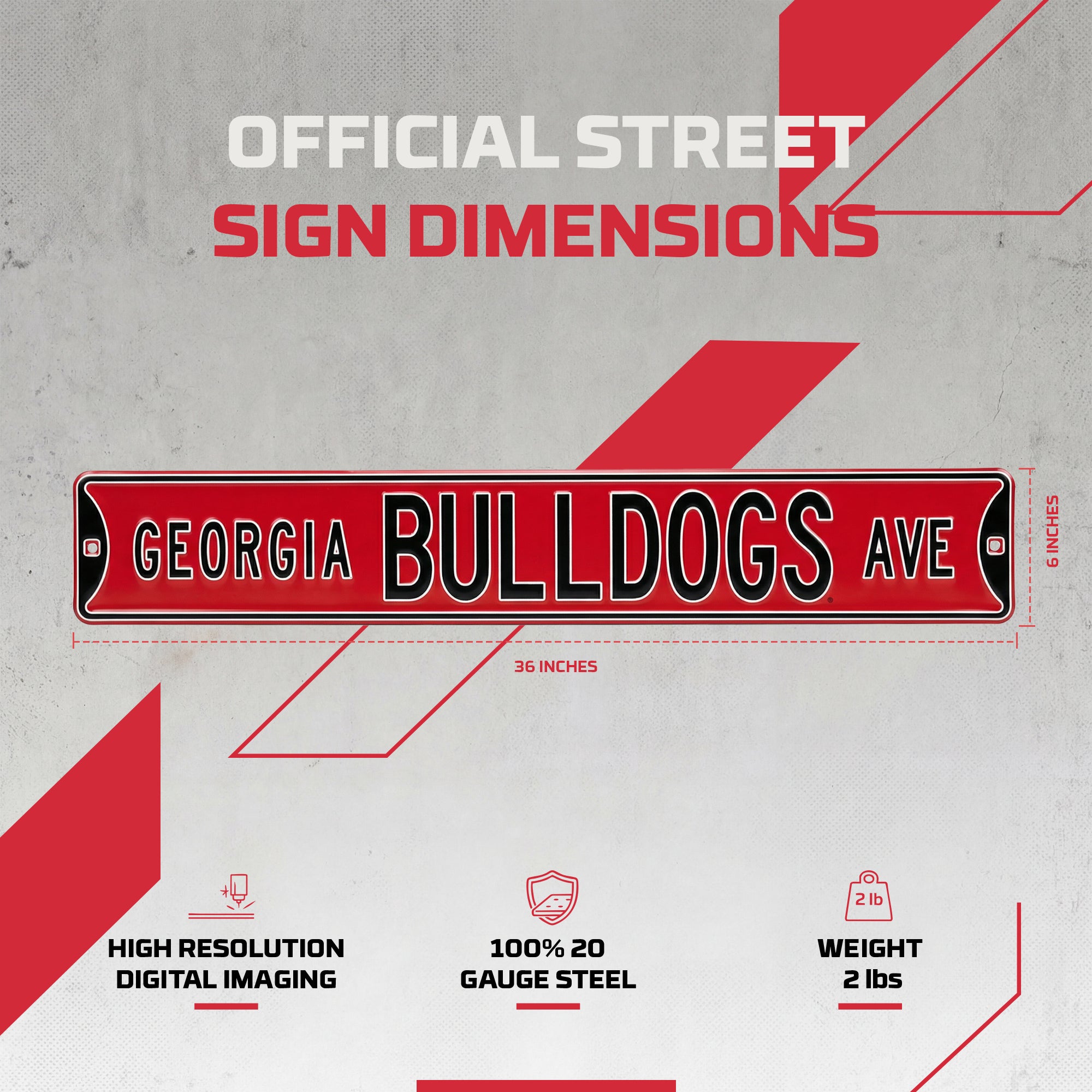 Georgia Bulldogs - BULLDOGS AVE - Red Embossed Steel Street Sign