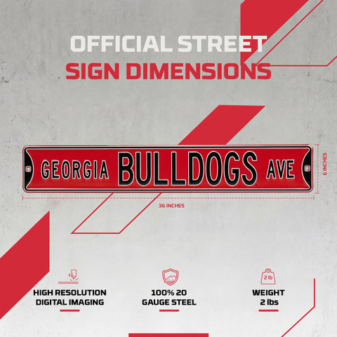 Georgia Bulldogs - BULLDOGS AVE - Red Embossed Steel Street Sign