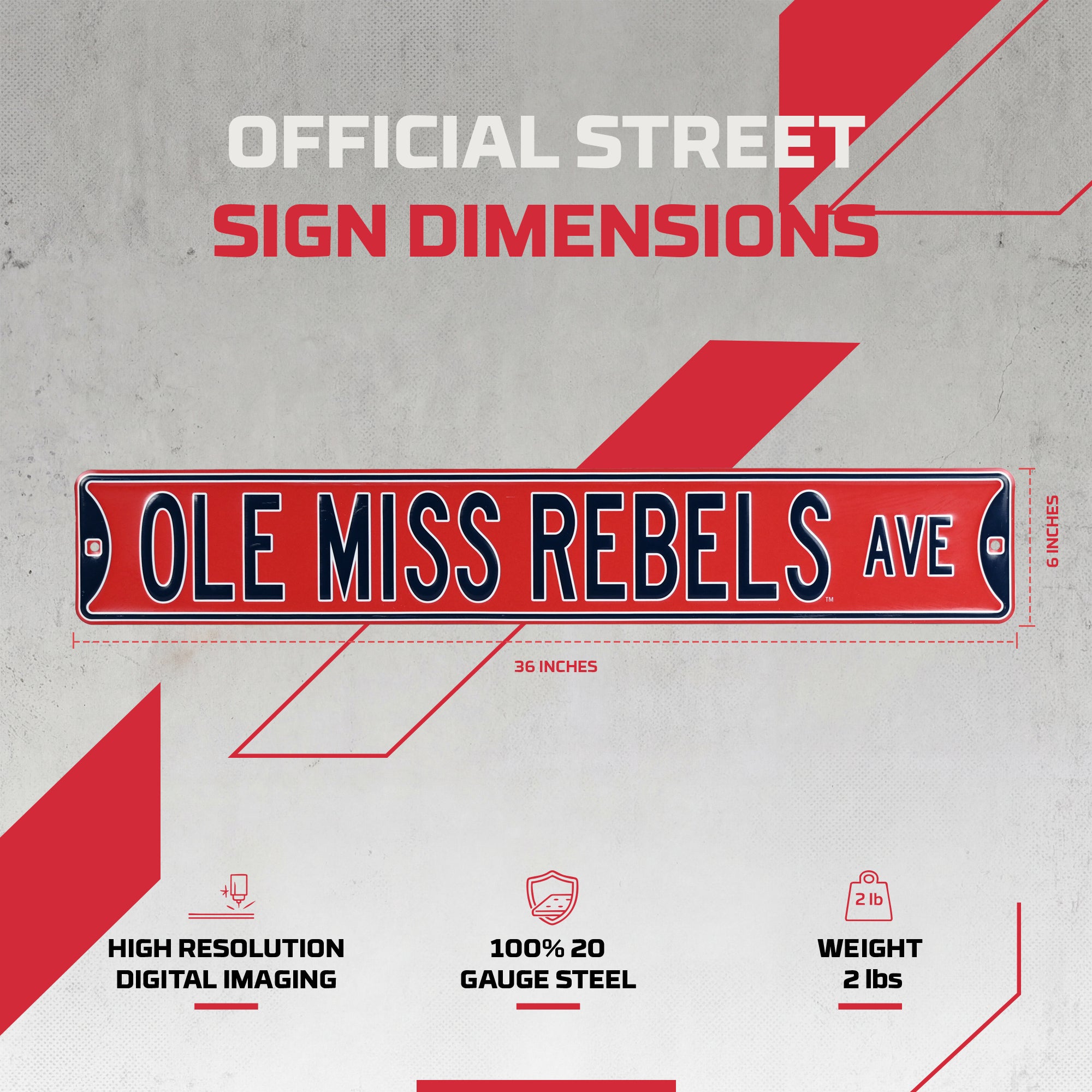 Ole Miss Rebels - OLE MISS REBELS AVE - Embossed Steel Street Sign
