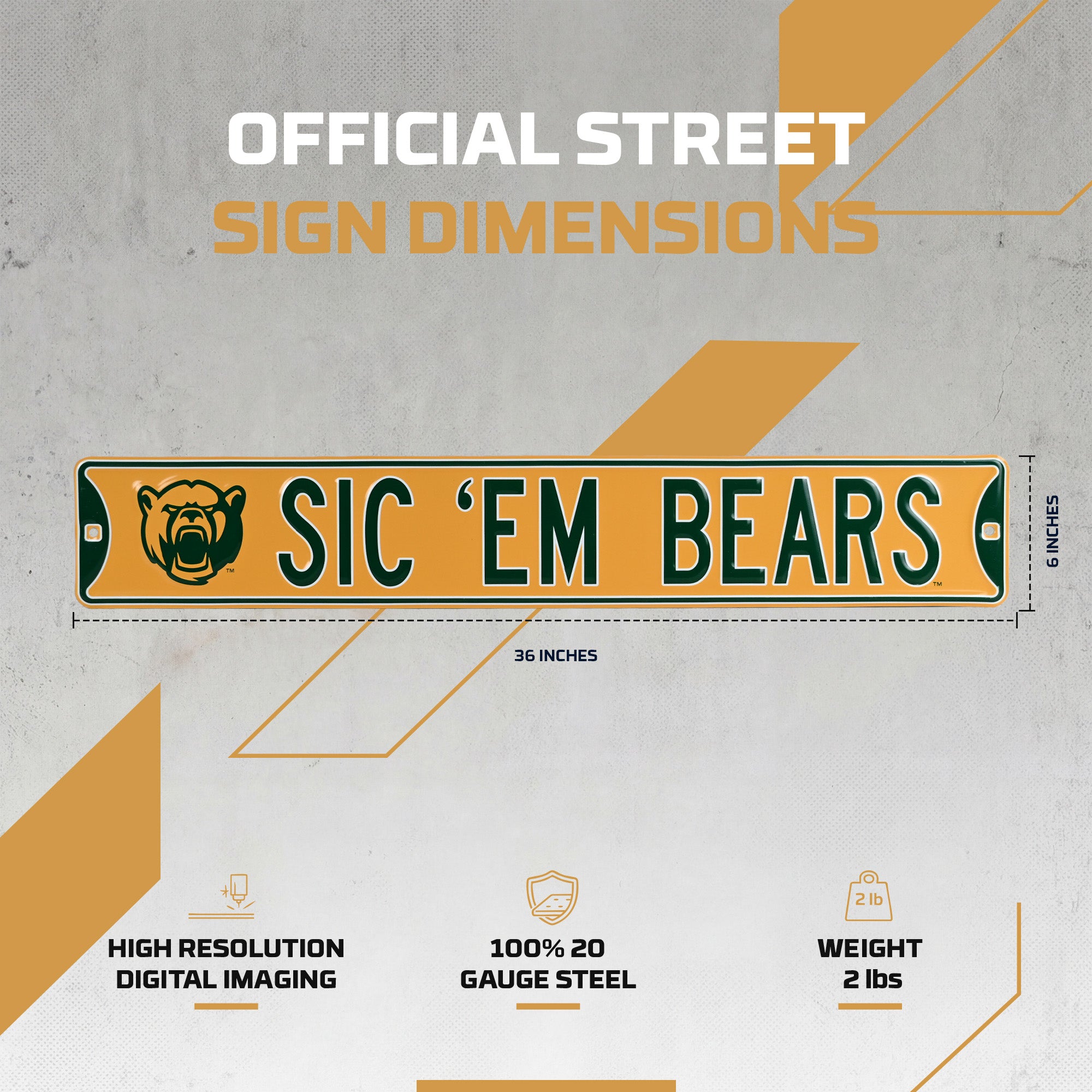 Baylor Bears - SIC 'EM BEARS Bearhead - Embossed Steel Street Sign