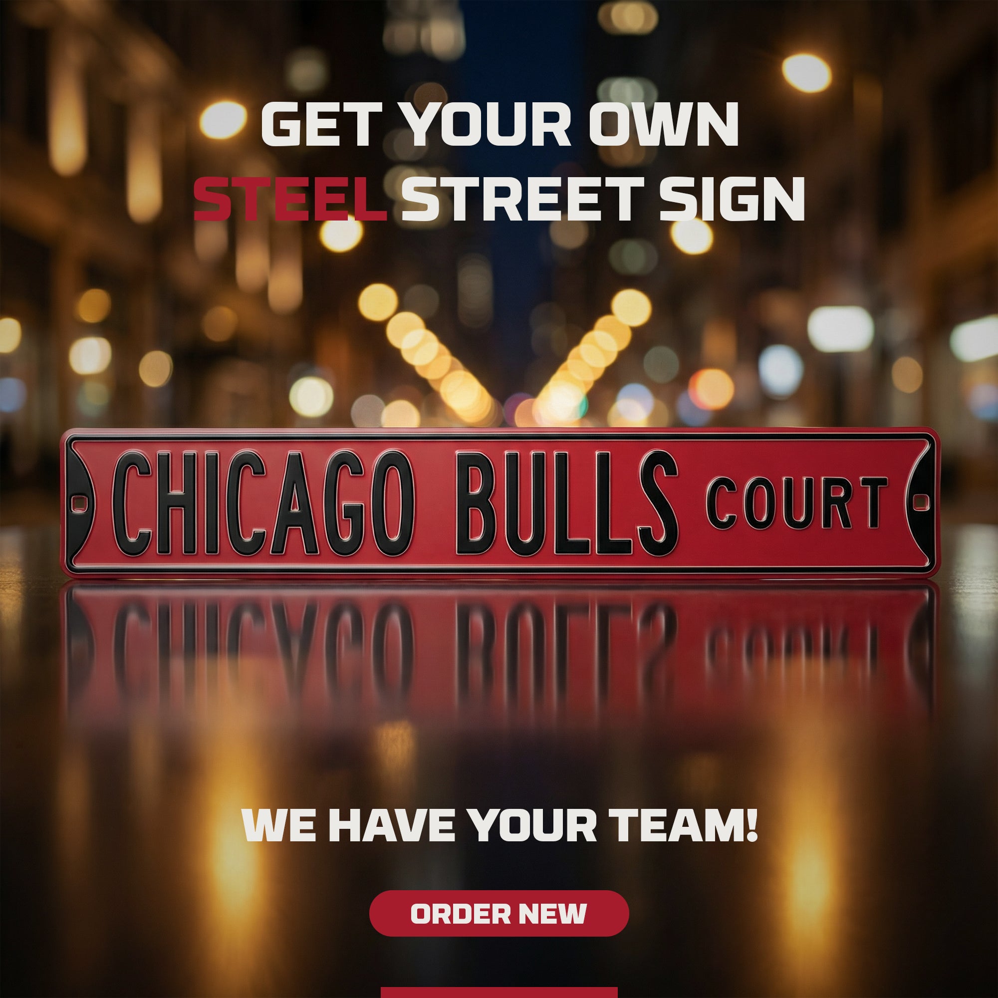 Chicago Bulls - CHICAGO BULLS CT - Embossed Steel Street Sign