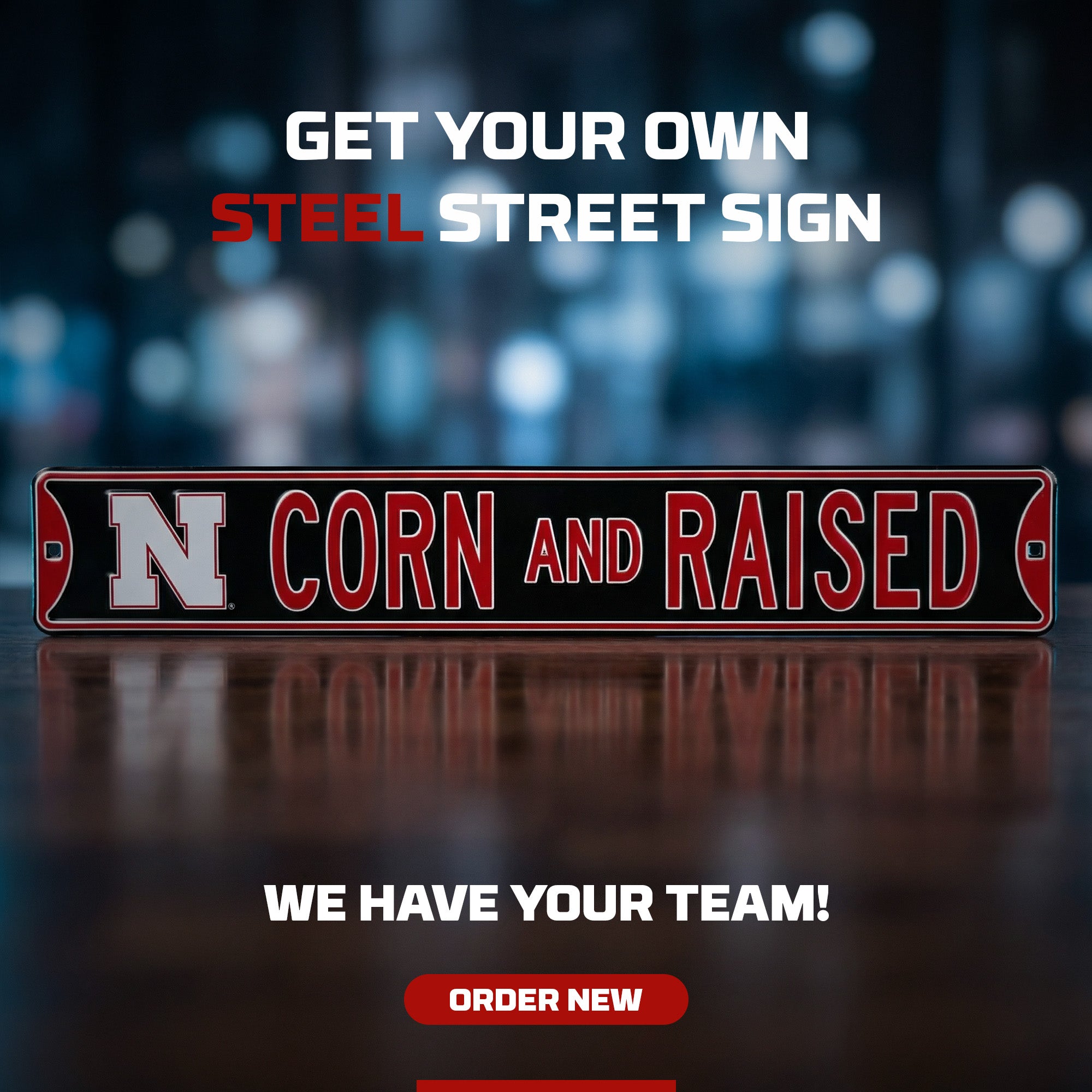 Nebraska Cornhuskers - CORN AND RAISED - Logo - Embossed Steel Street Sign
