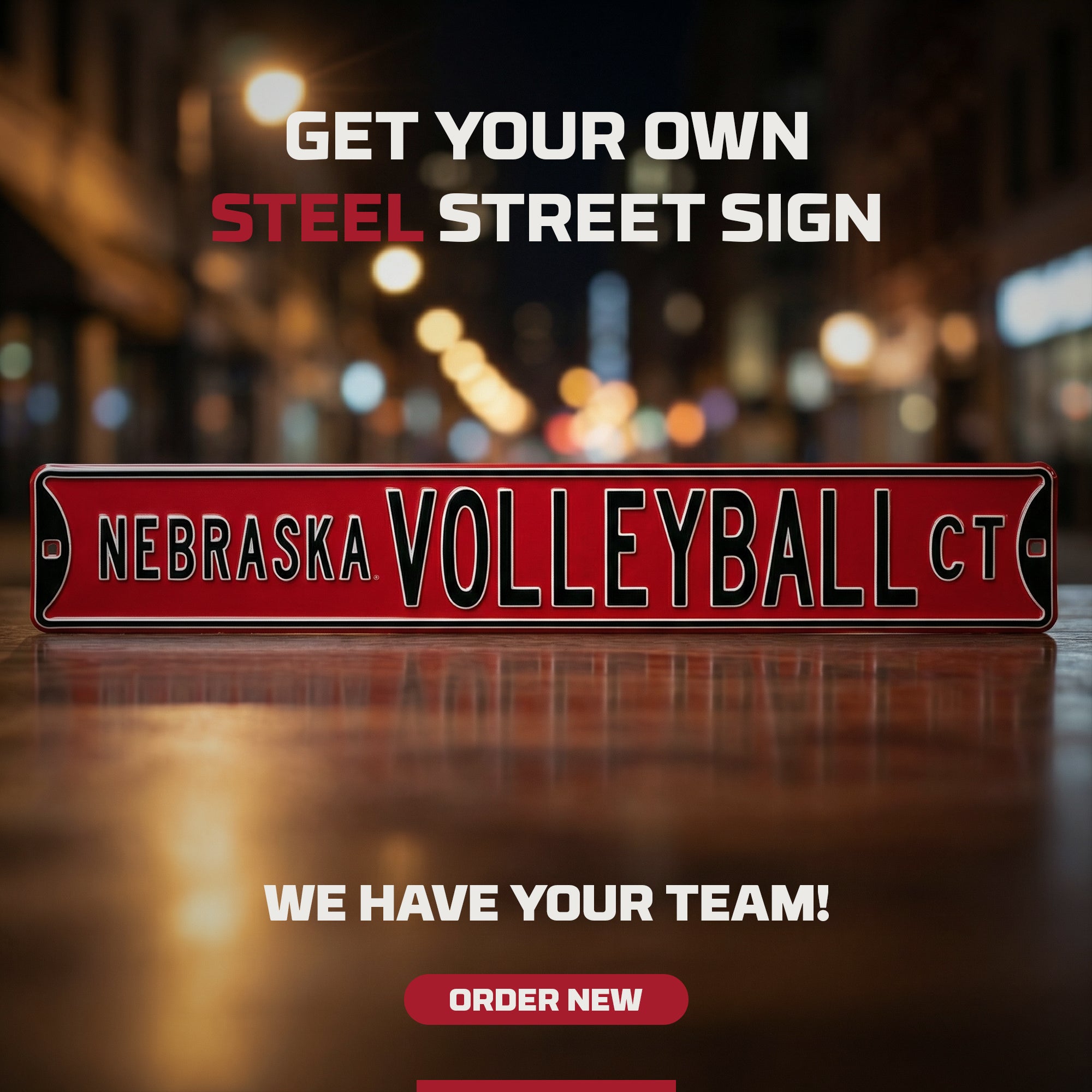 Nebraska Cornhuskers - NEBRASKA VOLLEYBALL CT - Embossed Steel Street Sign