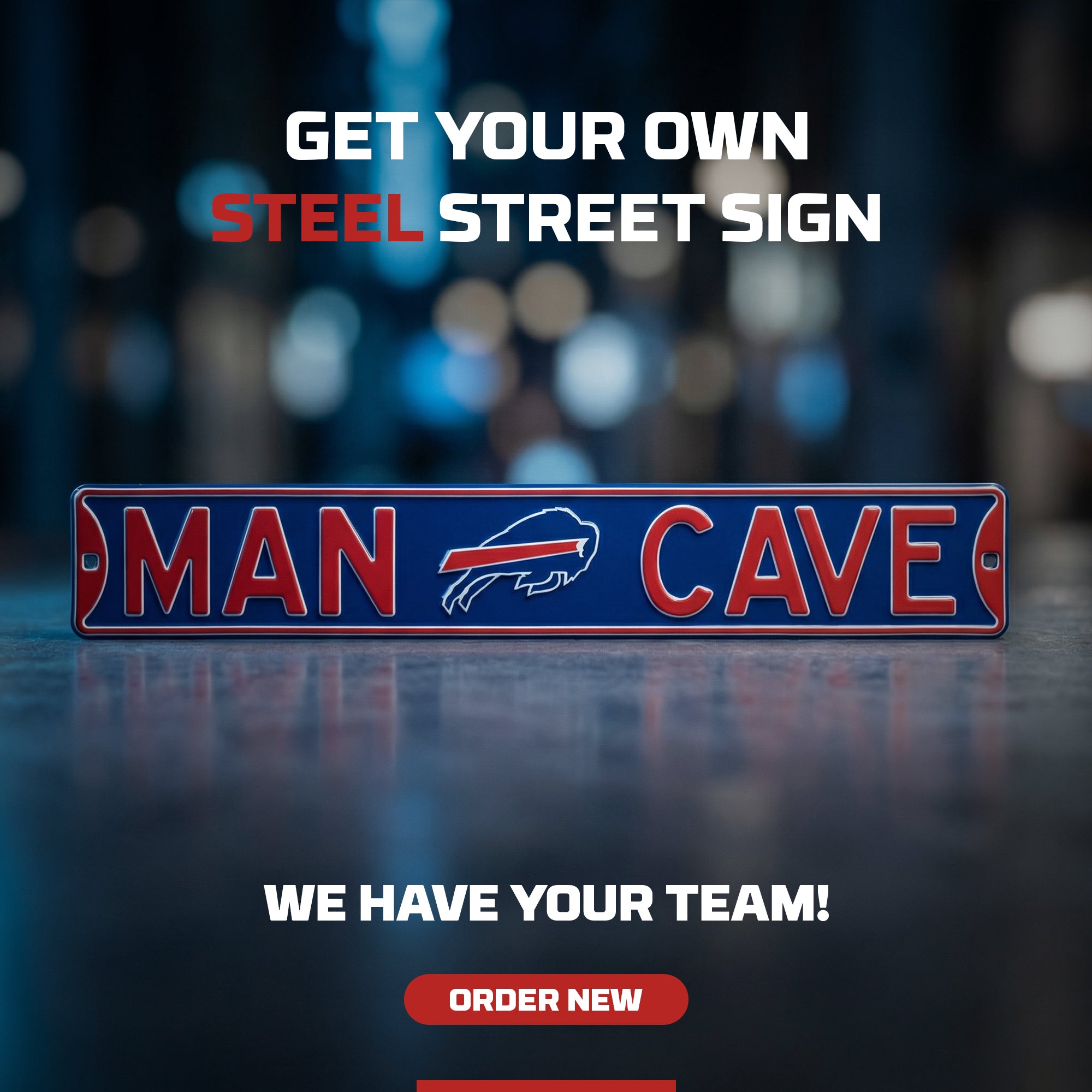 Buffalo Bills - MAN CAVE - Embossed Steel Street Sign