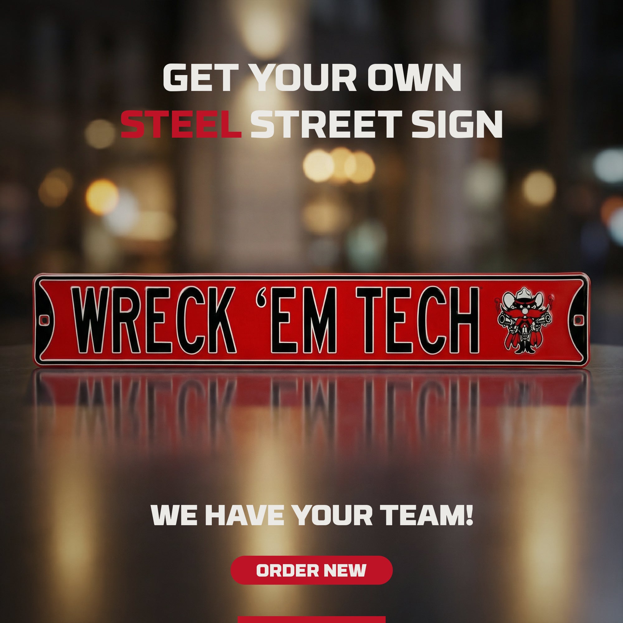 Texas Tech Red Raiders - WRECK 'EM TECH - Embossed Steel Street Sign