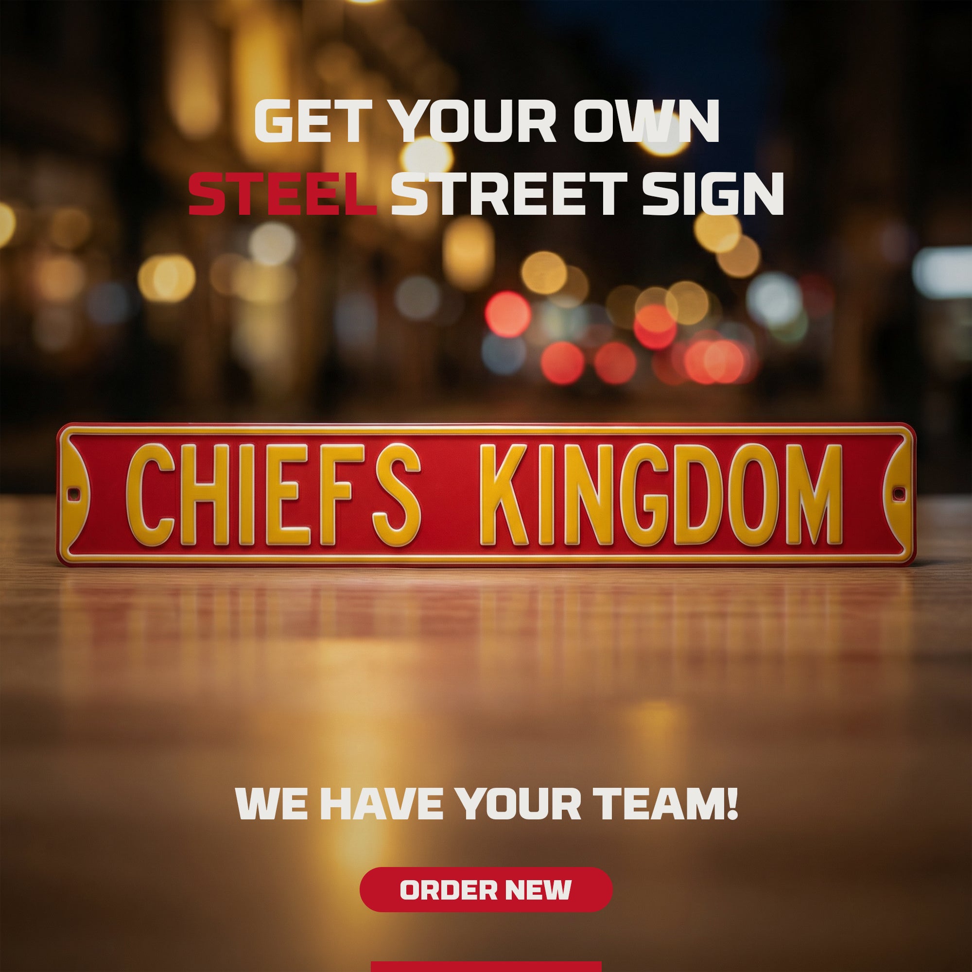 Kansas City Chiefs - CHIEFS KINGDOM (NO LOGO) - Embossed Steel Street Sign