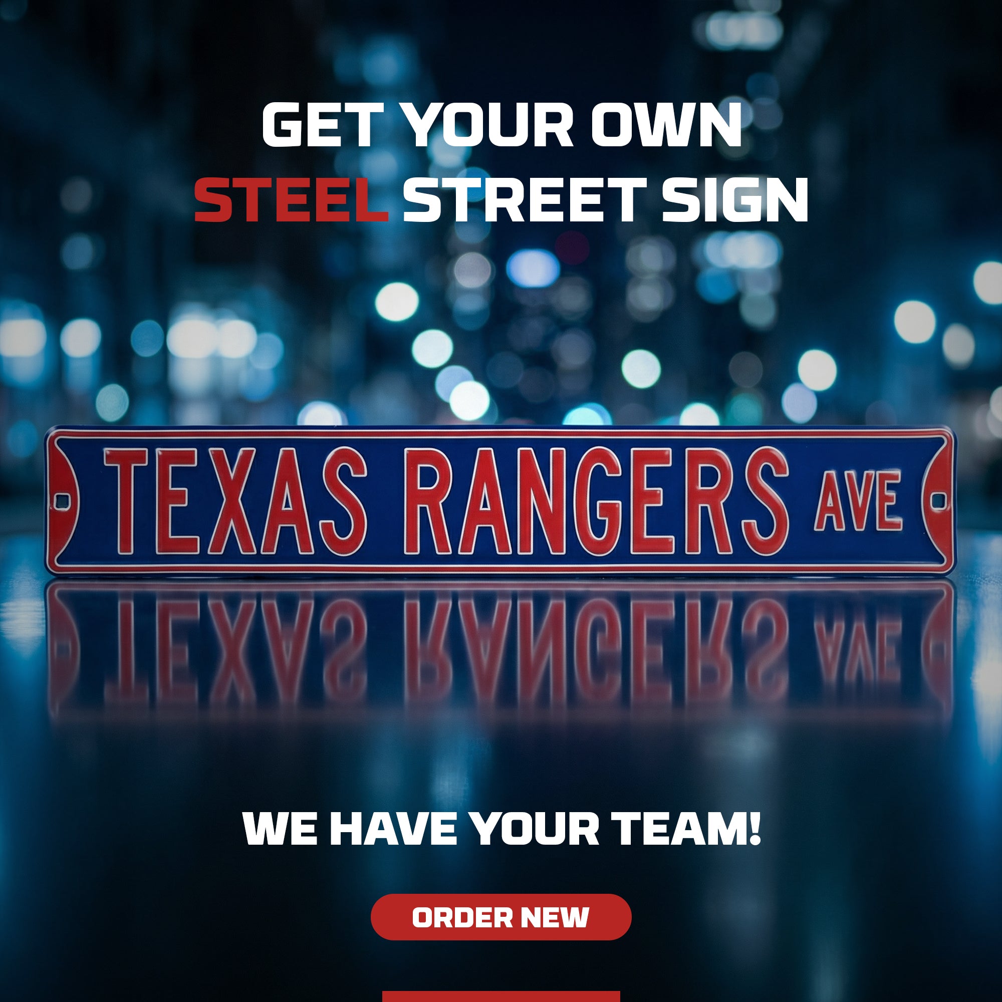 Texas Rangers - TEXAS RANGERS AVE - Embossed Steel Street Sign
