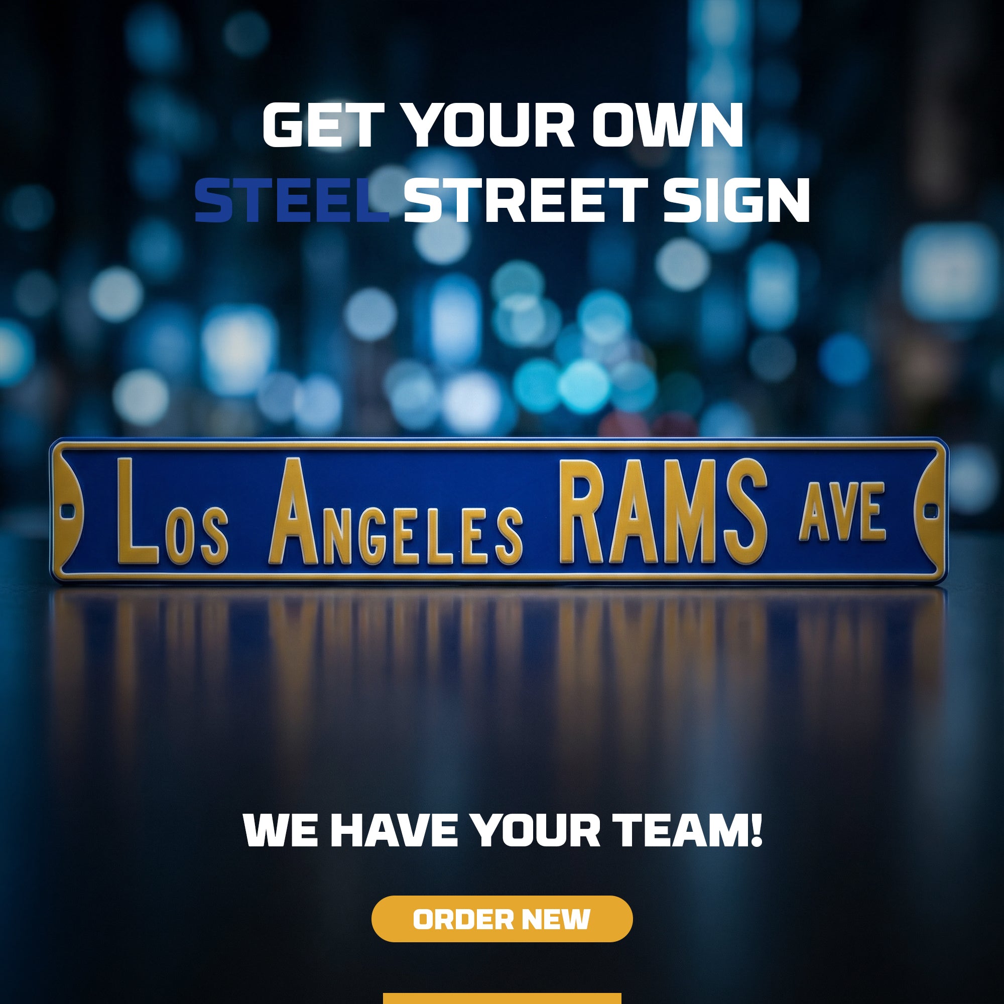 Los Angeles Rams - LOS ANGELES RAMS AVE - Embossed Steel Street Sign