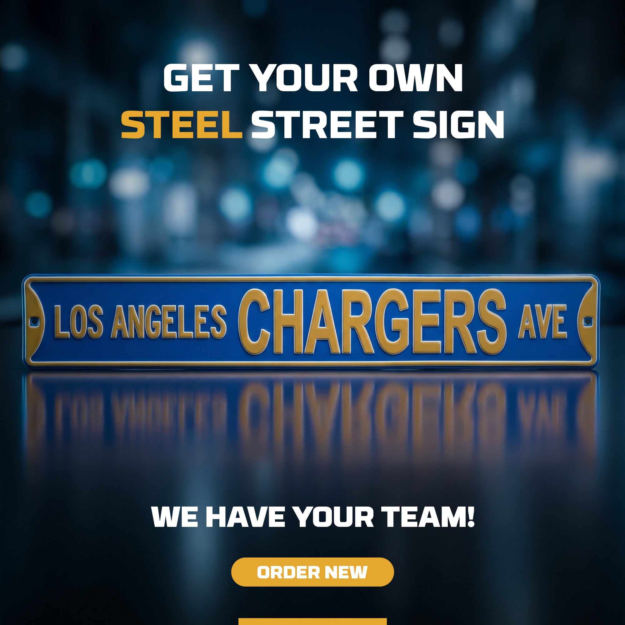 Los Angeles Chargers Ave - Embossed Steel Street Sign