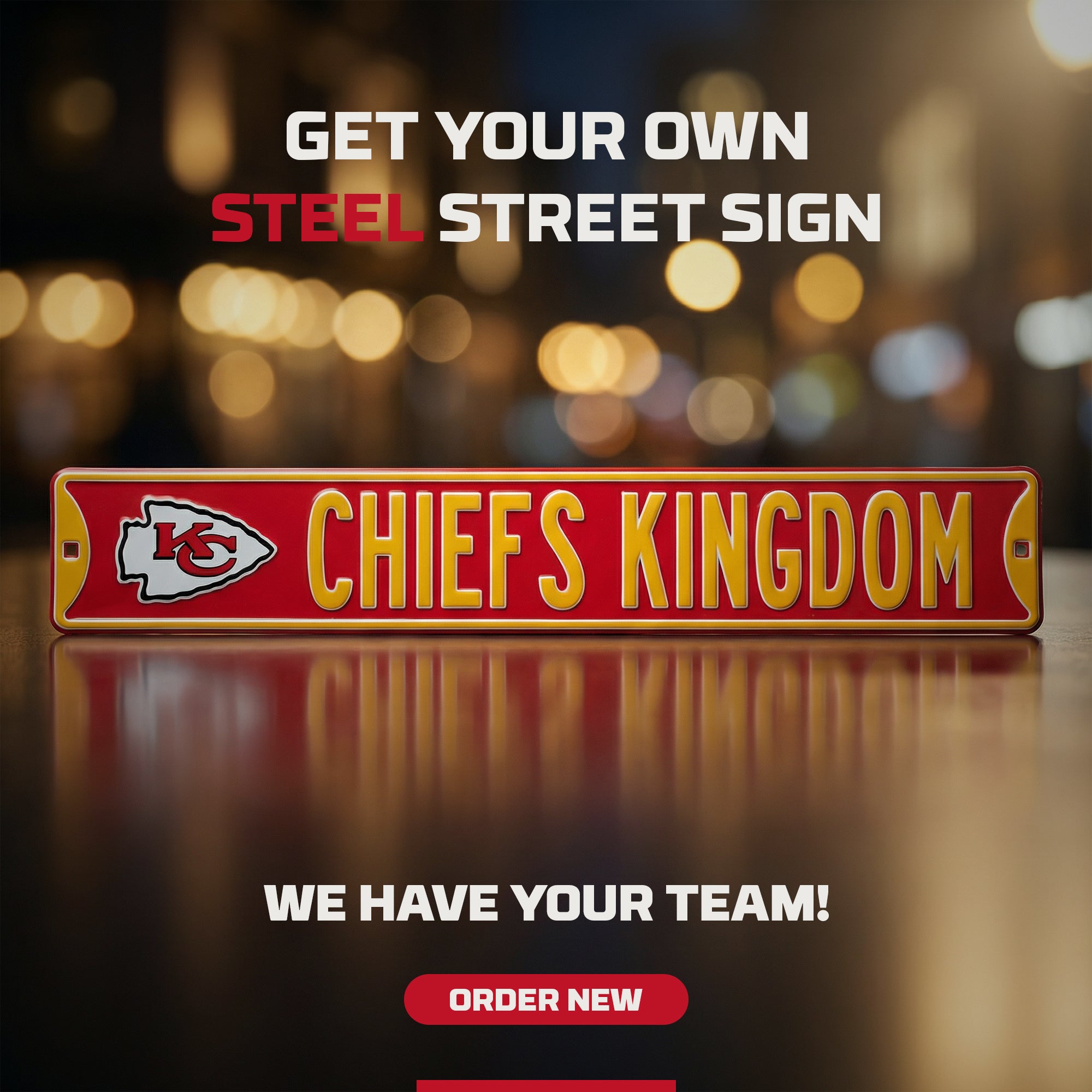 Kansas City Chiefs - CHIEFS KINGDOM - Embossed Steel Street Sign