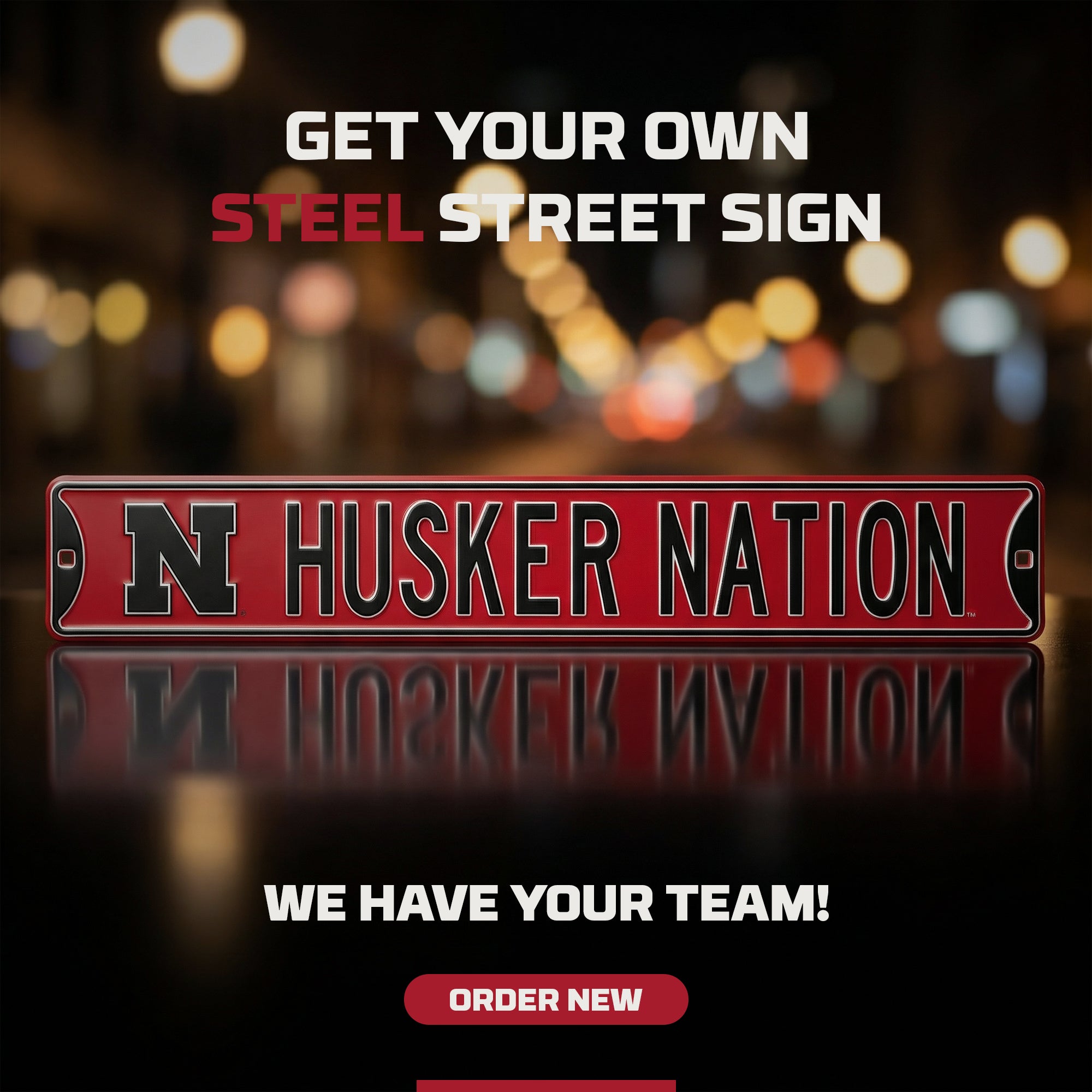 Nebraska Cornhuskers - HUSKER NATION - Embossed Steel Street Sign