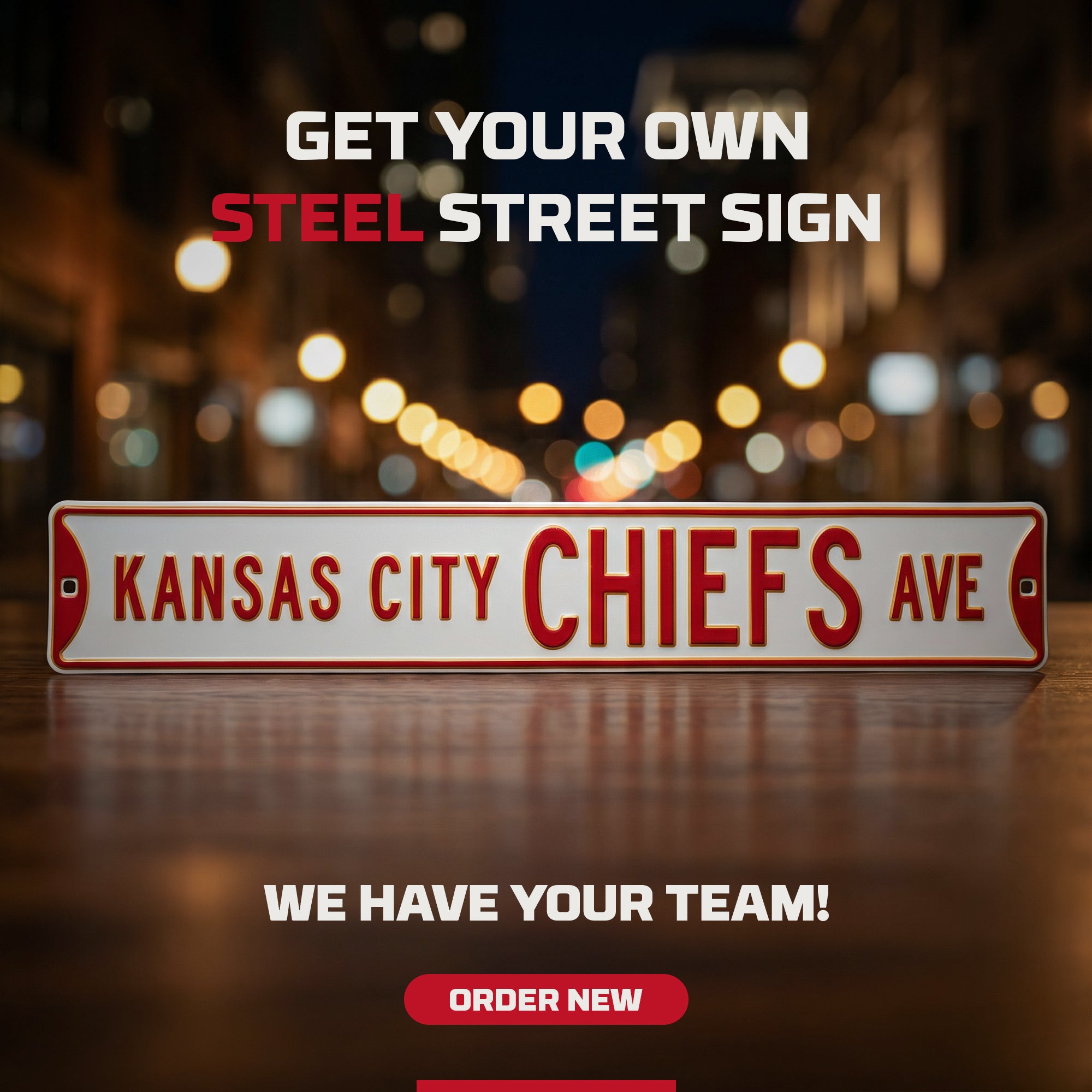 Kansas City Chiefs - CHIEFS AVE - Embossed Steel Street Sign WHITE