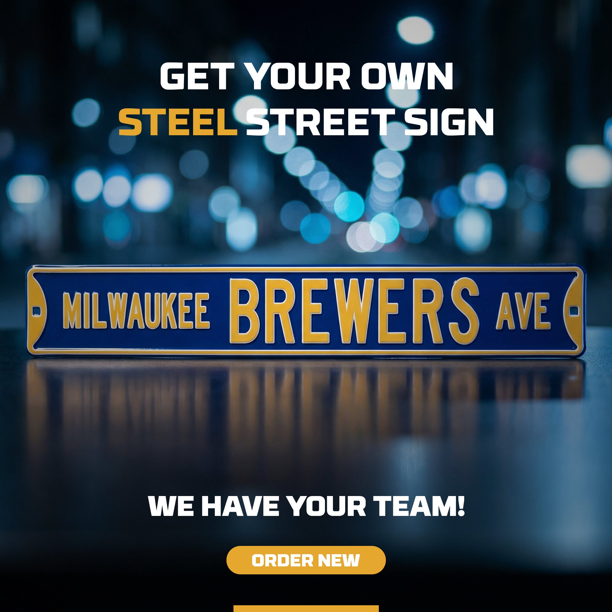 Milwaukee Brewers - MILWAUKEE BREWERS AVE - Embossed Steel Street Sign