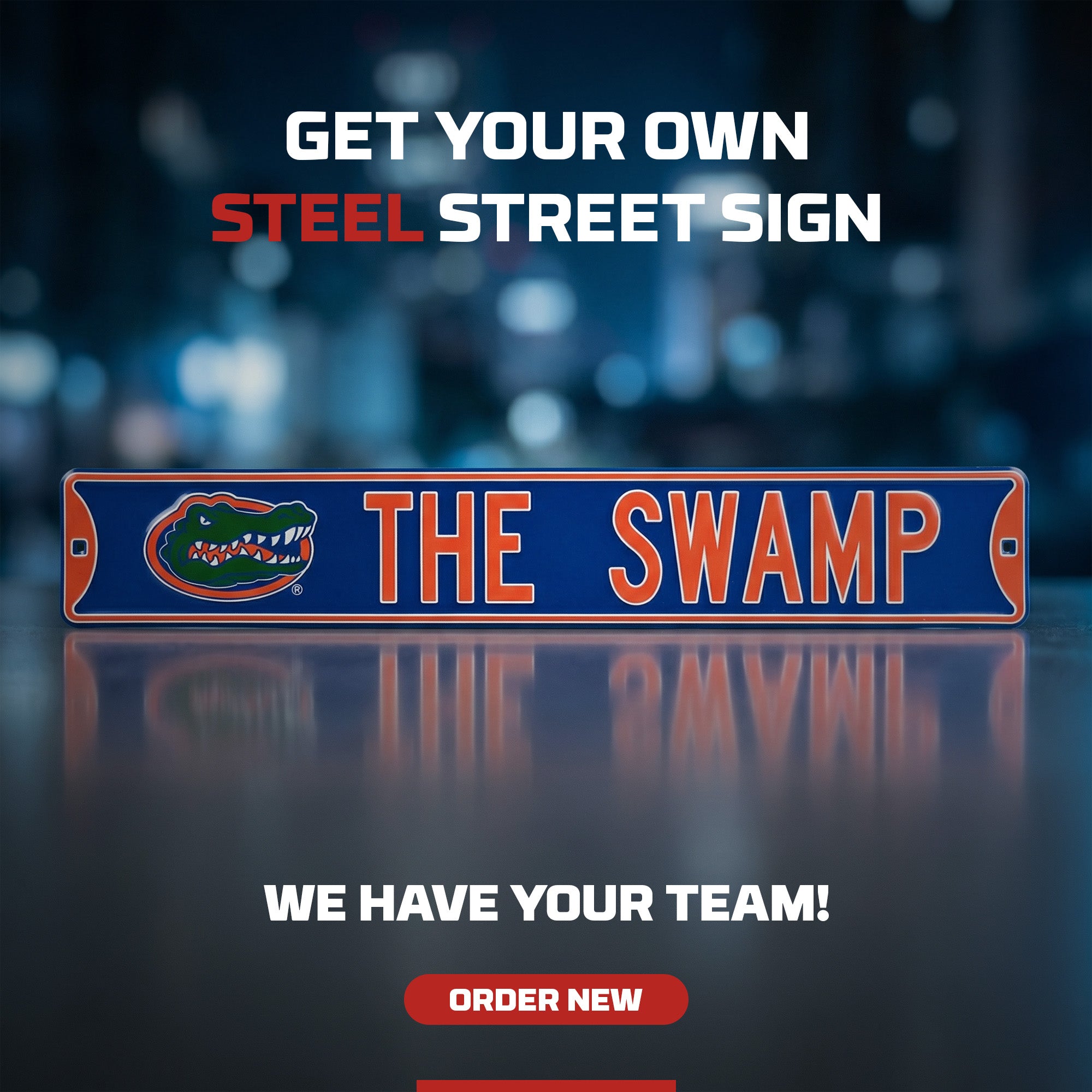 Florida Gators - THE SWAMP Gatorhead - Embossed Steel Street Sign