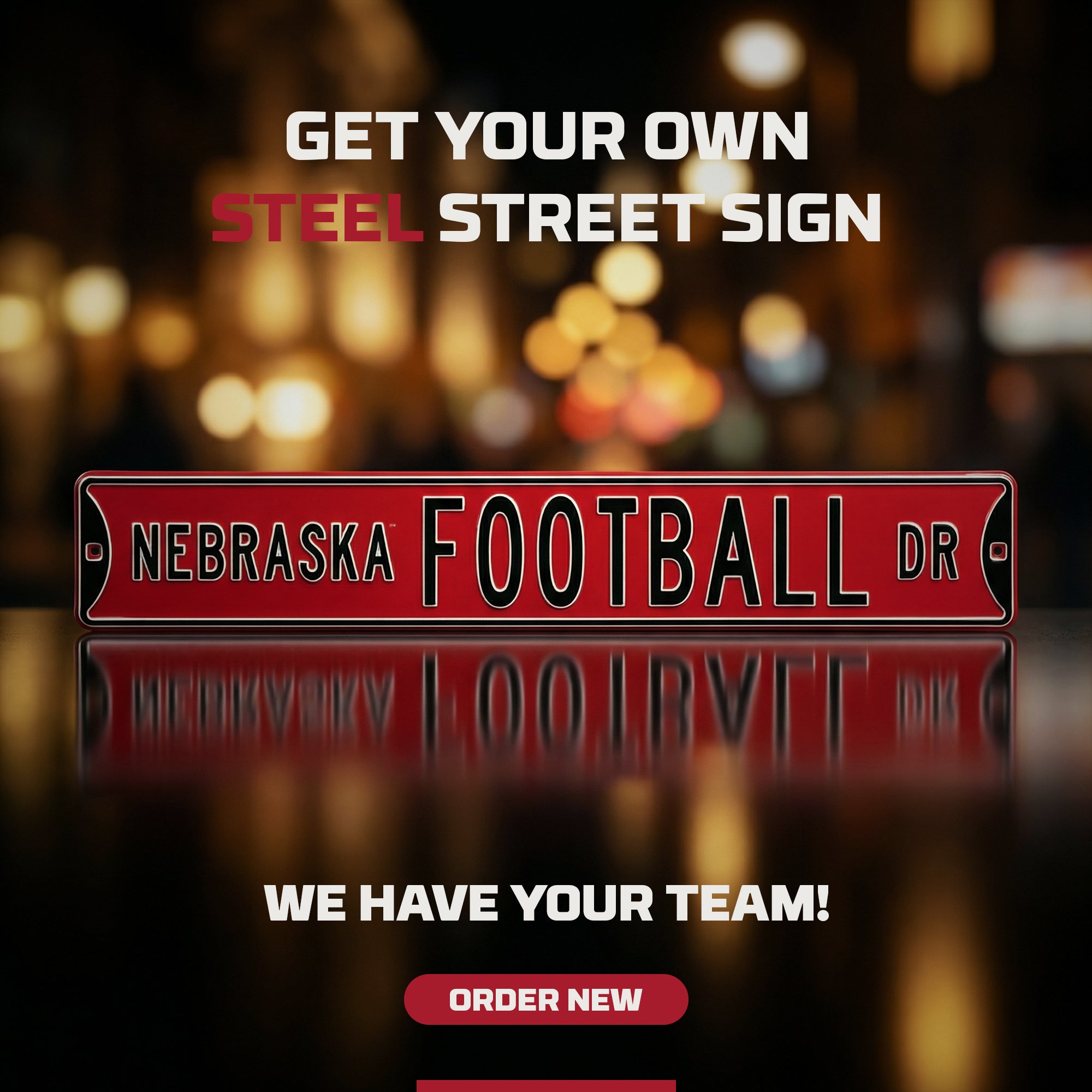 Nebraska Cornhuskers - NEBRASKA FOOTBALL DR - Embossed Steel Street Sign