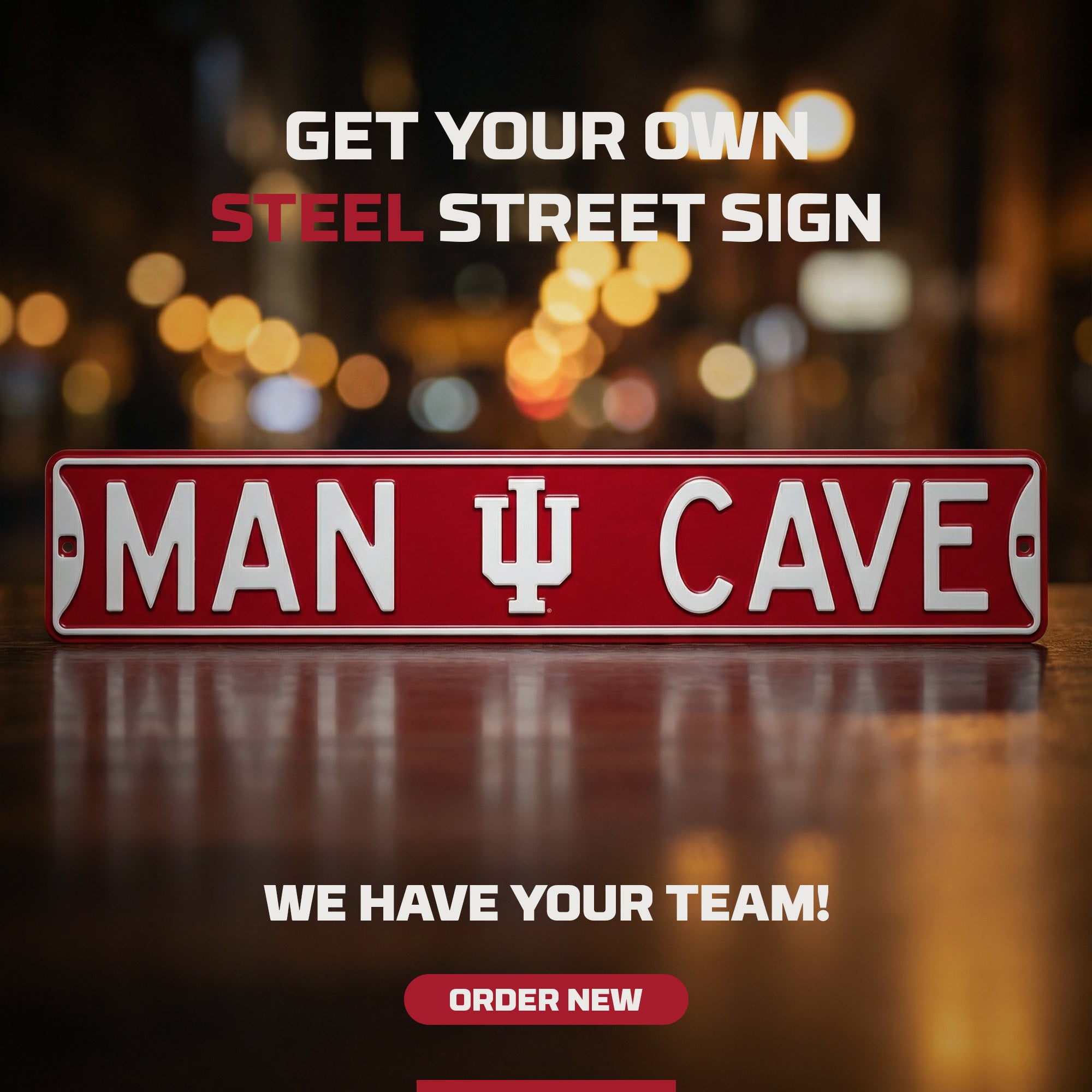 Indiana Hoosiers - MAN CAVE - Embossed Steel Street Sign