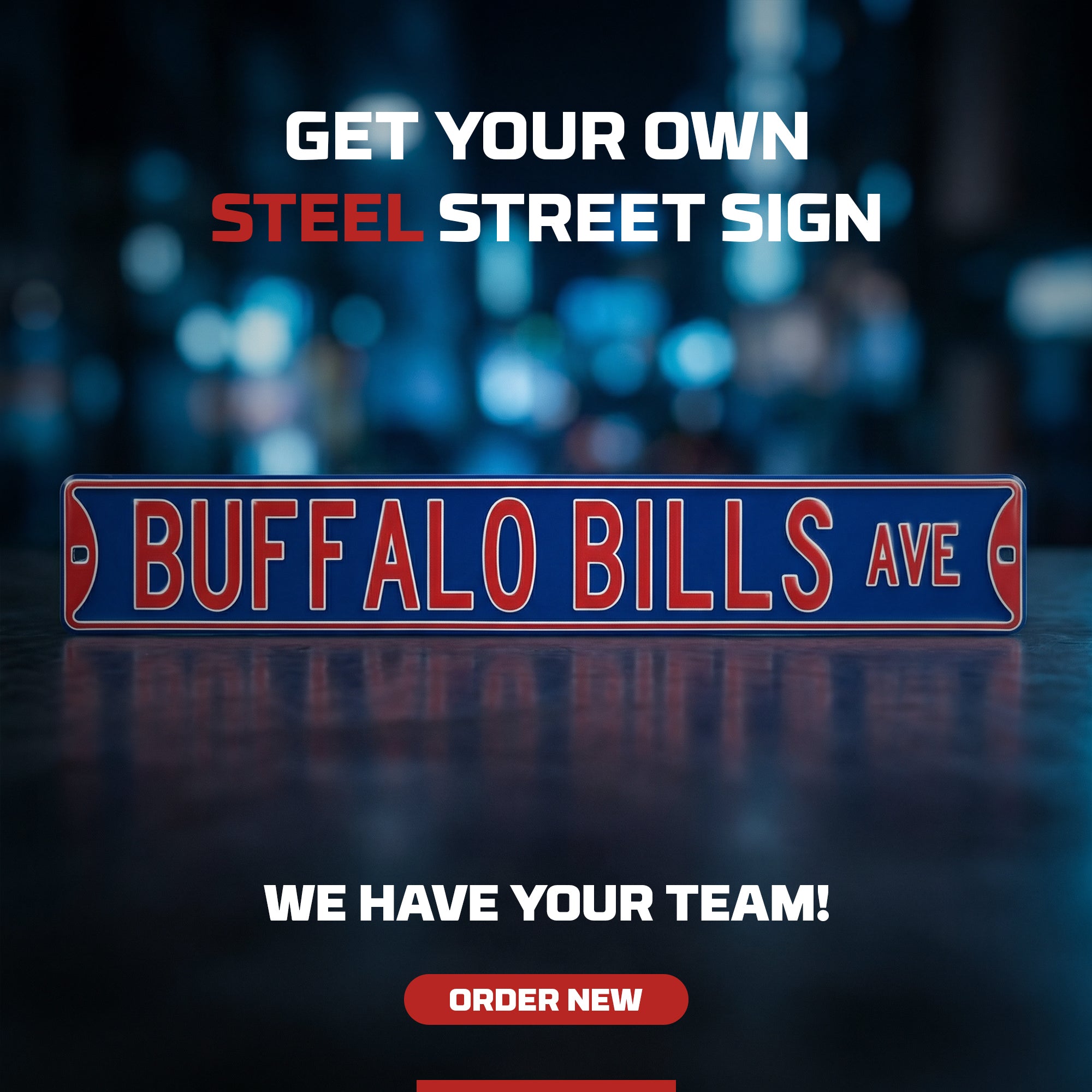 Buffalo Bills - BUFFALO BILLS AVE - Embossed Steel Street Sign