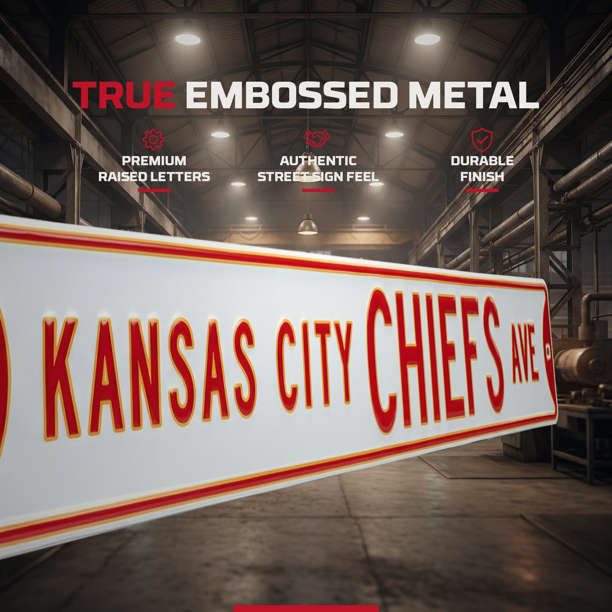 Kansas City Chiefs - CHIEFS AVE - Embossed Steel Street Sign WHITE