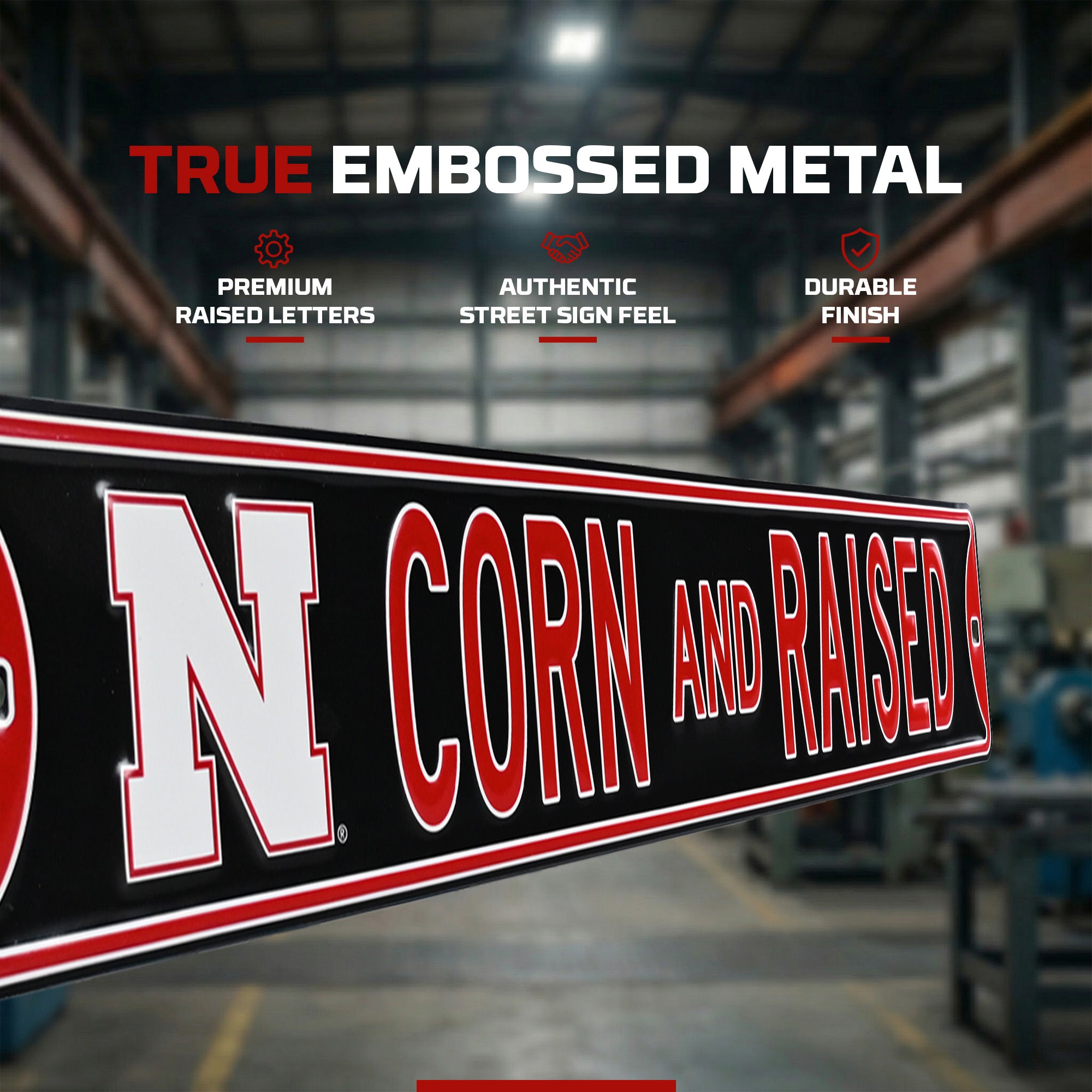 Nebraska Cornhuskers - CORN AND RAISED - Logo - Embossed Steel Street Sign