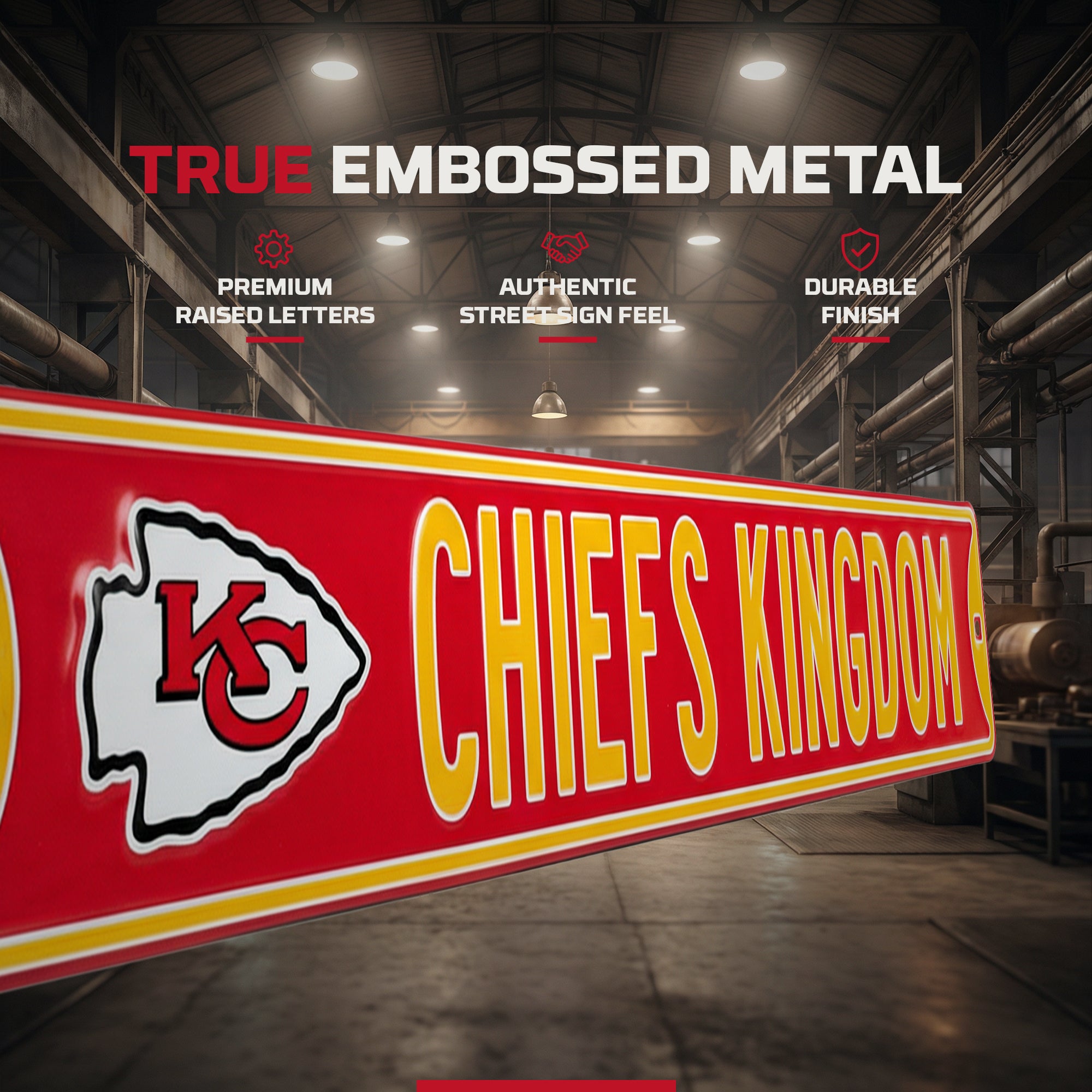 Kansas City Chiefs - CHIEFS KINGDOM - Embossed Steel Street Sign